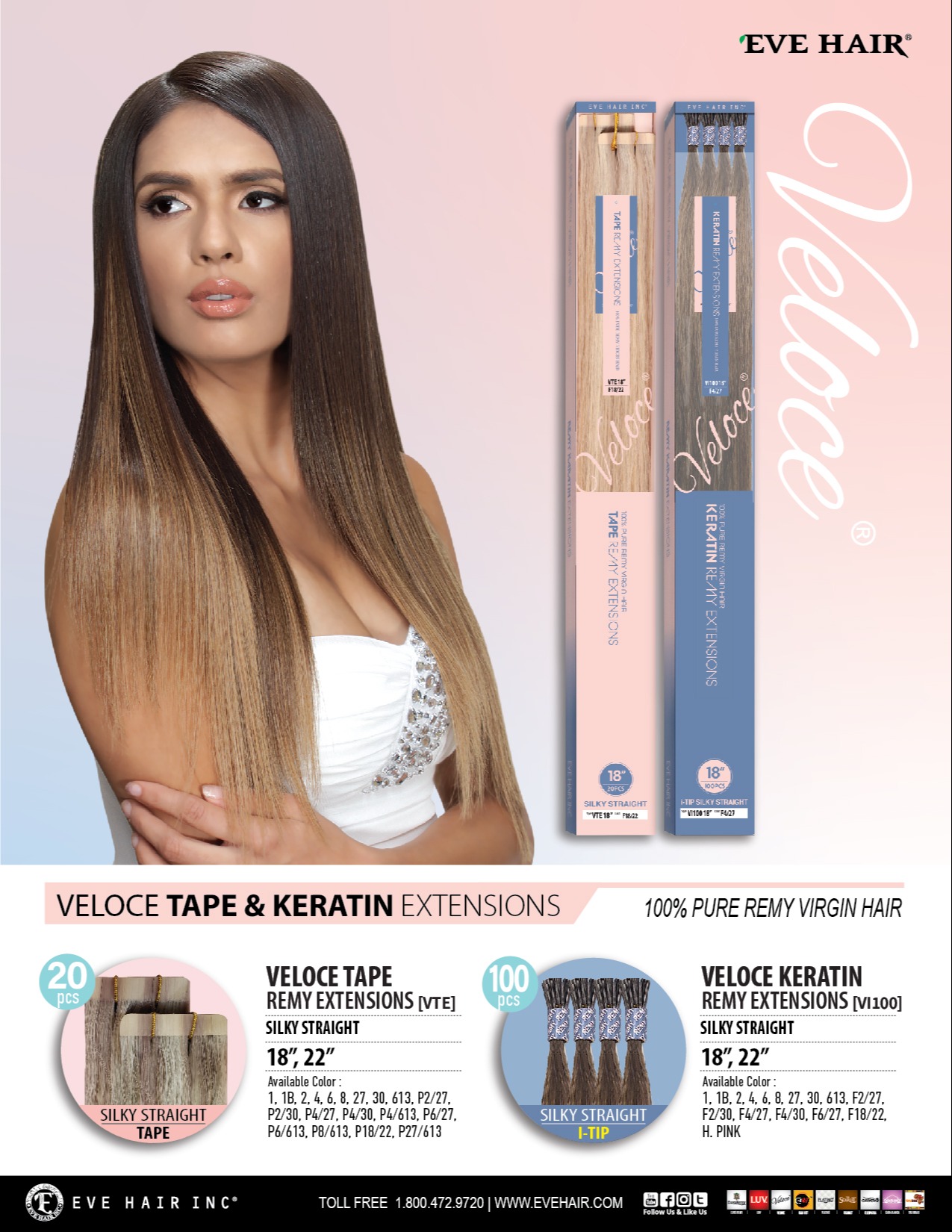 VELOCE TAPE REMY EXTENSIONS 20PCS (SILKY STRAIGHT) 22