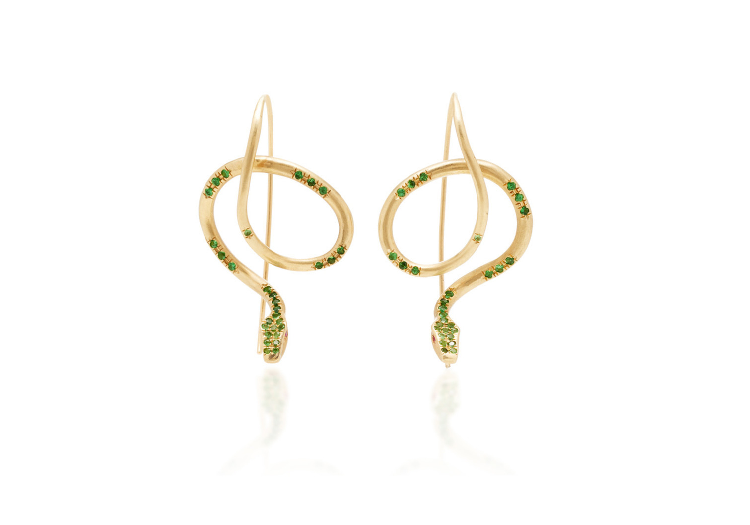 Tsavorite Pavéd Serpent Earring with Ruby Eyes 231