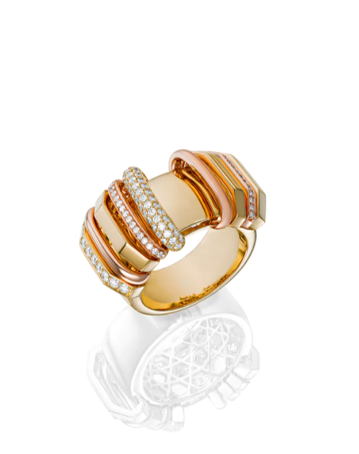 Akasha Ring with Gold Band and Half Diamond Links 373