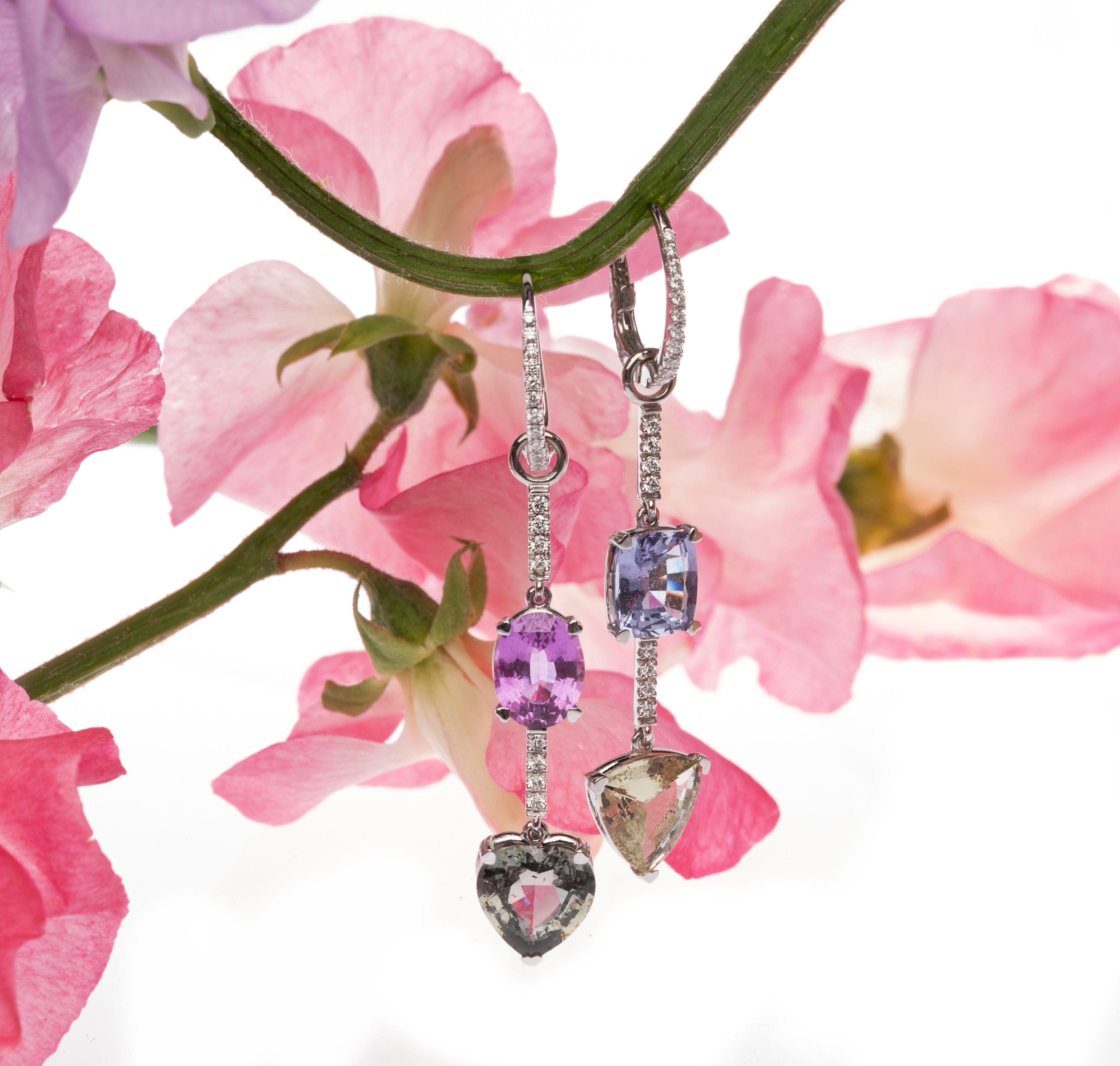 Sapphire Asymmetrical earrings with diamonds 163
