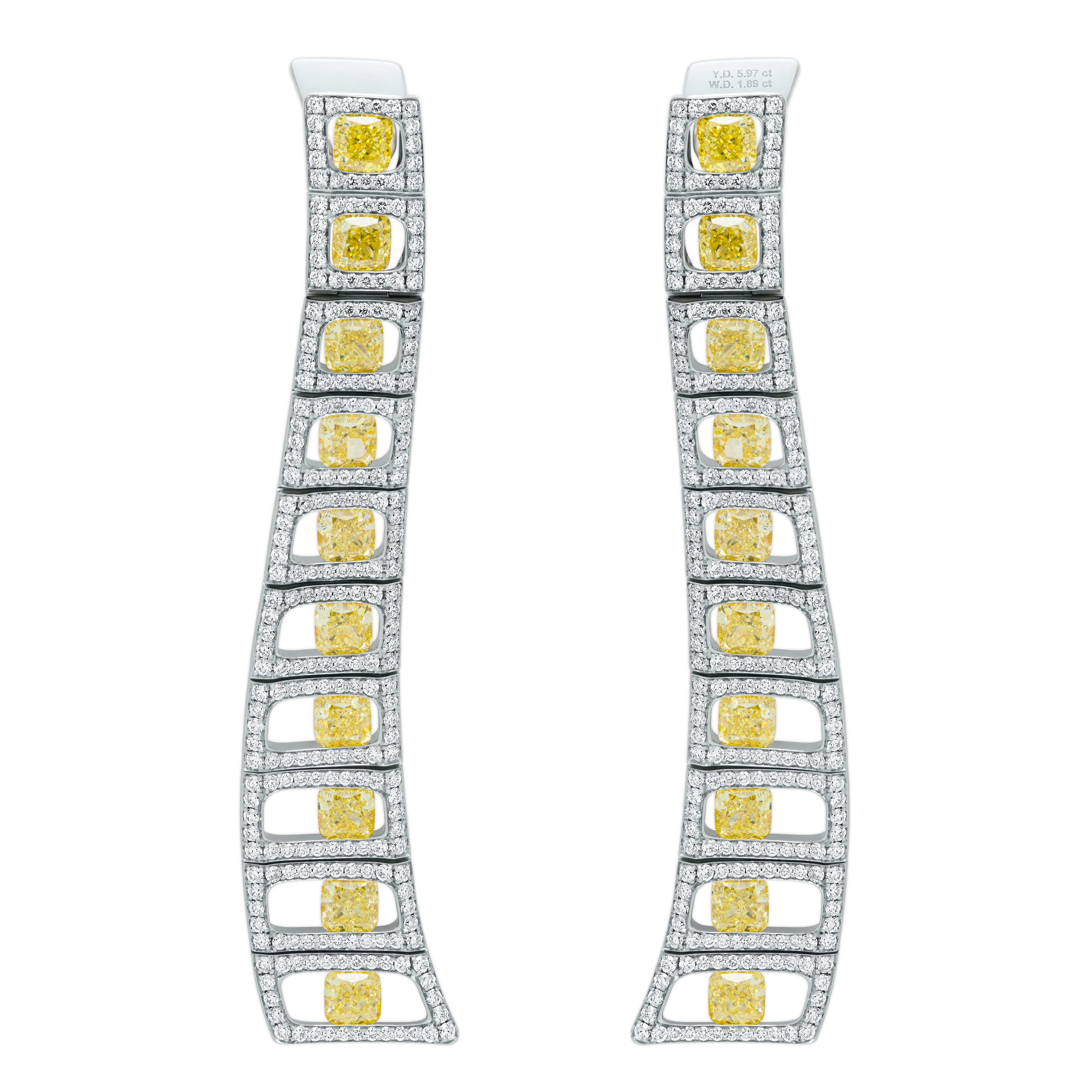 18K WHITE GOLD, ENAMEL, YELLOW DIAMONDS, DIAMONDS EARRINGS 344