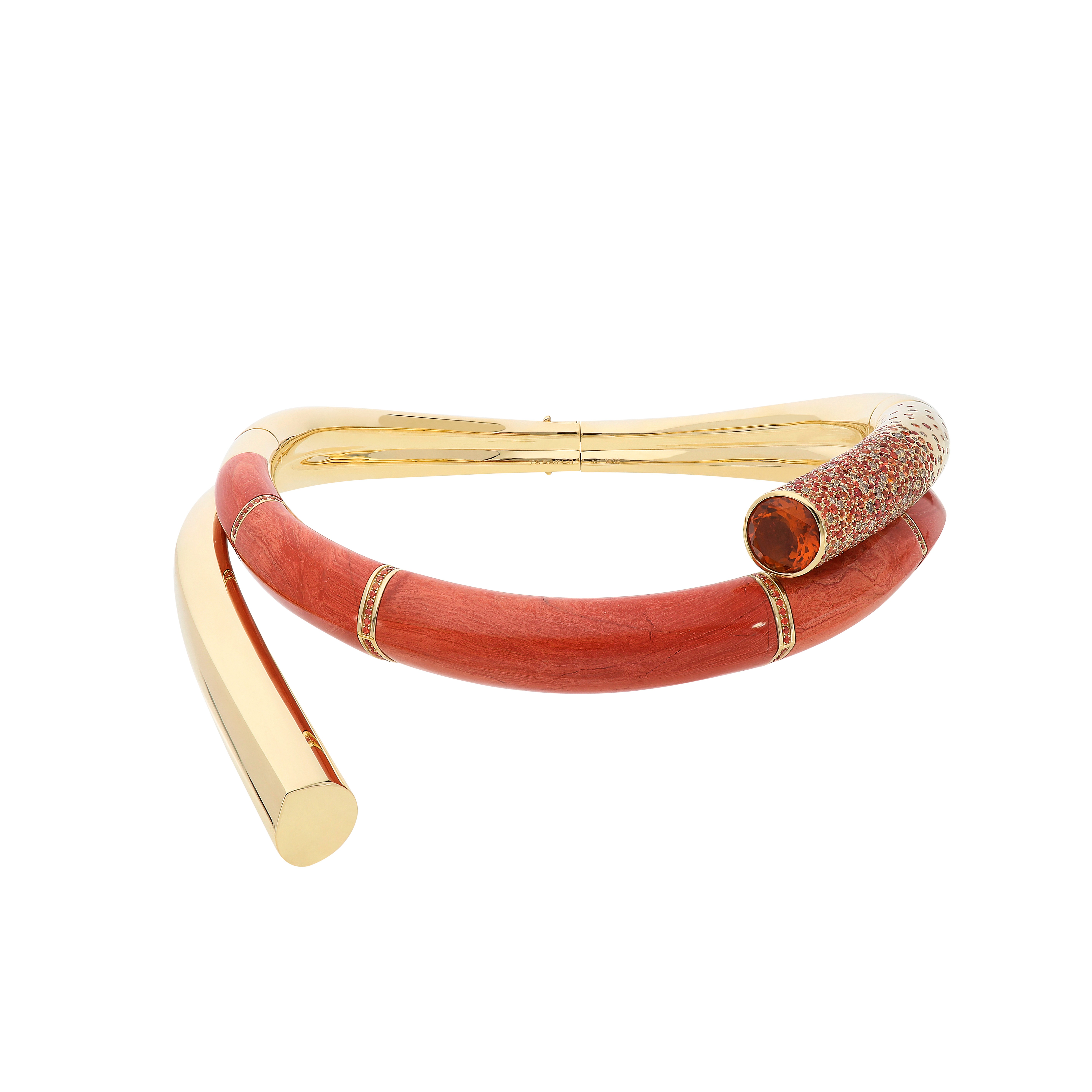 Oera choker.  Yellow gold, red jasper, sapphires and brown diamonds 442