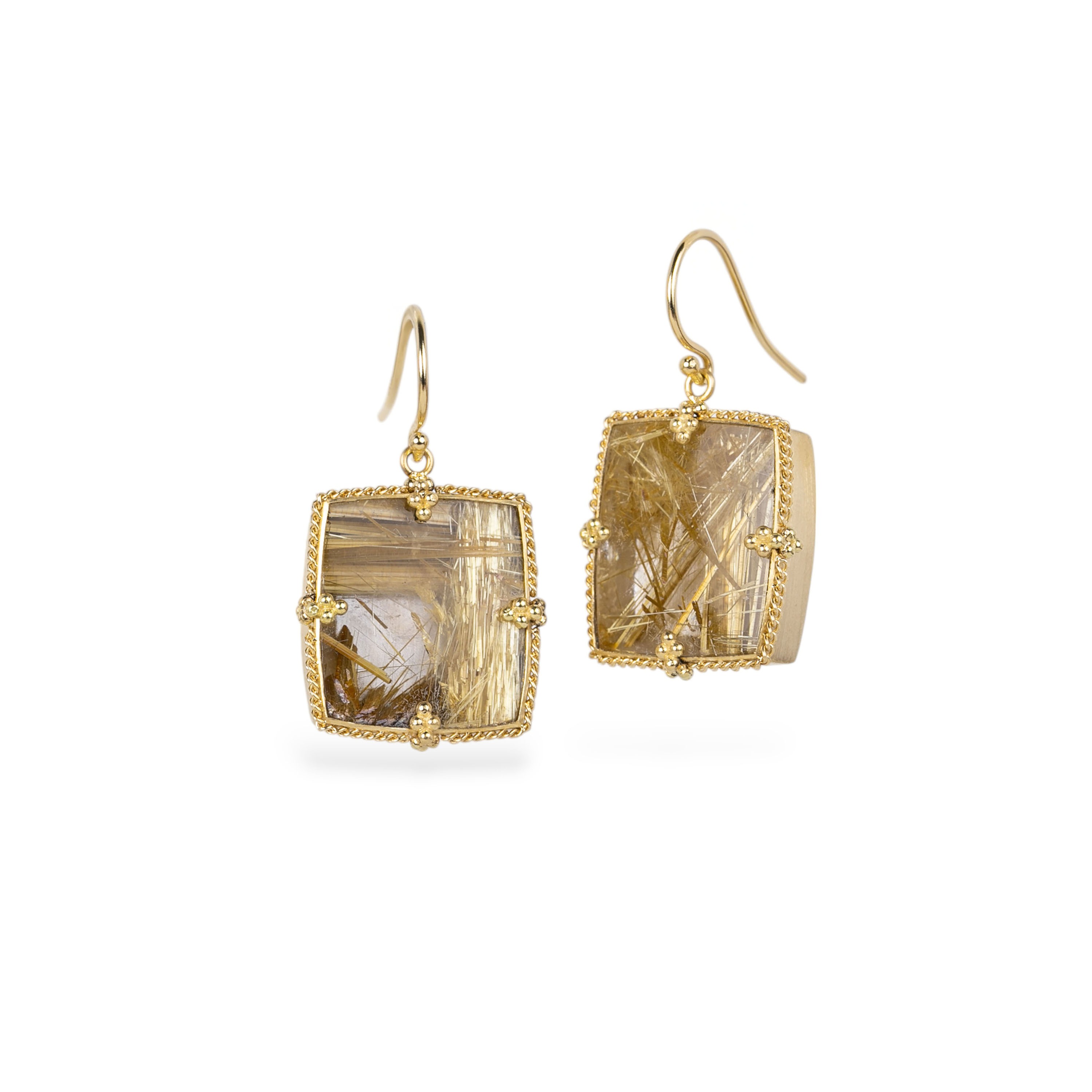 Rutilated Quartz Square Earrings 139