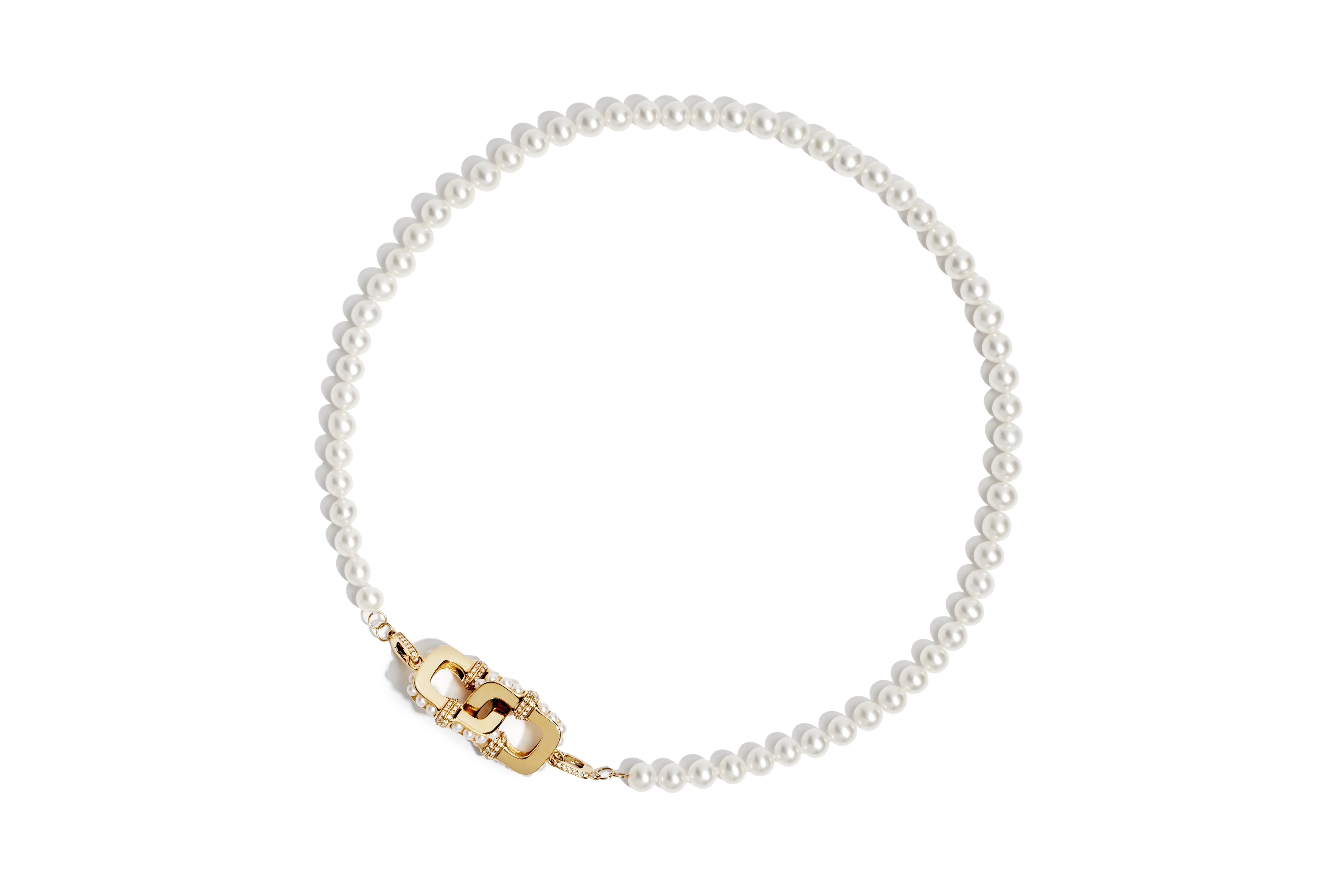 NECKLACE UNCHAINED ENTRE-MAILLE PEARLS, 18K YELLOW 45