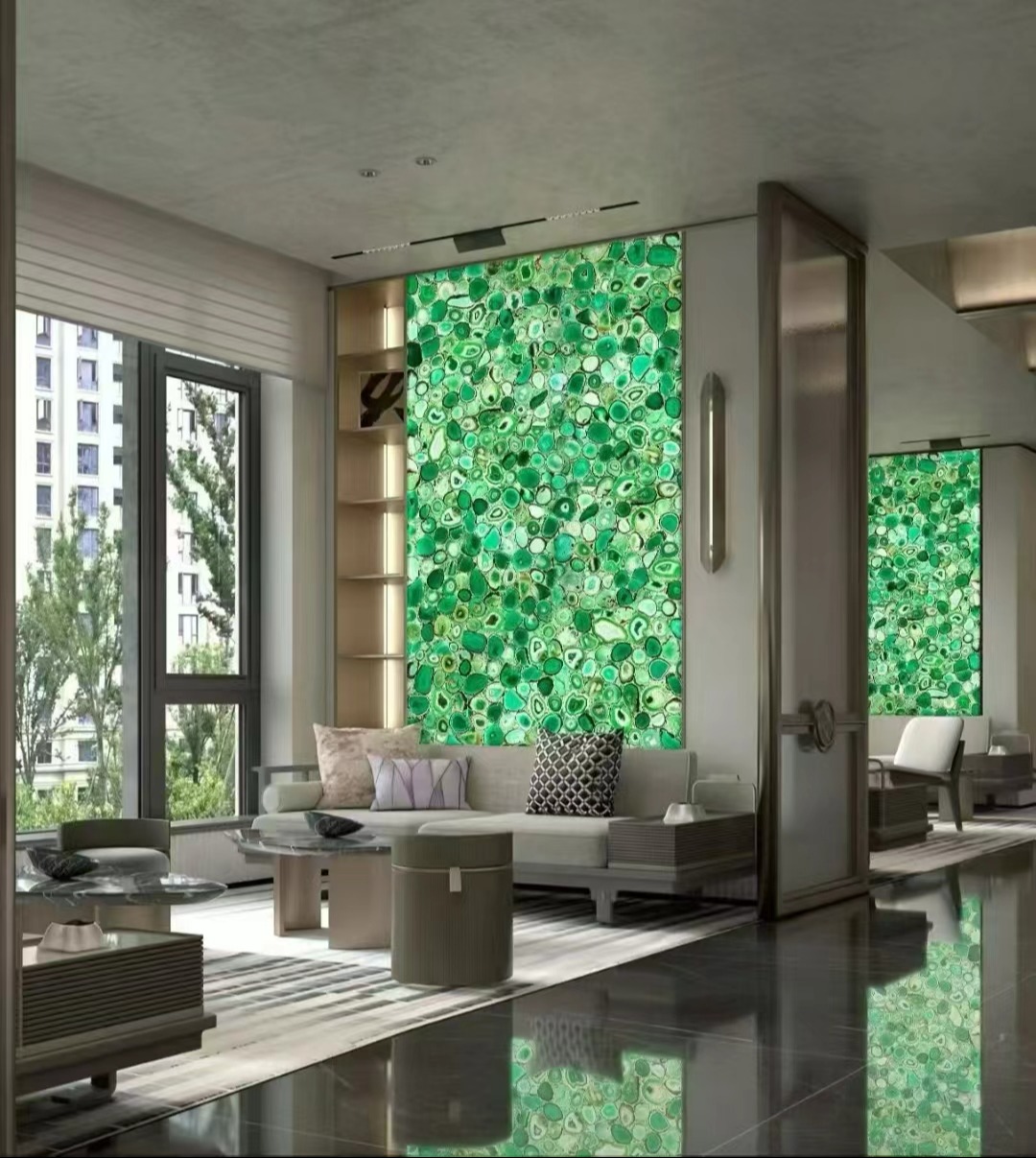 Backlit Design Natural Green Crystal Agate Onyx Translucent Stone 140