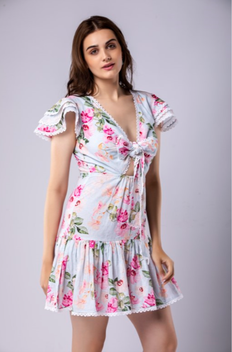 Linen Front Bow Tie Up Dress, Dress #BL1 82