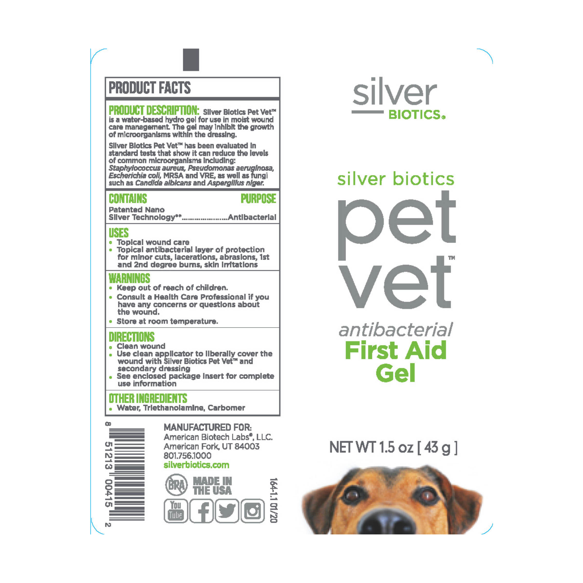 1.5 oz Silver Biotics Pet Vet Wound Dressing Gel 10156