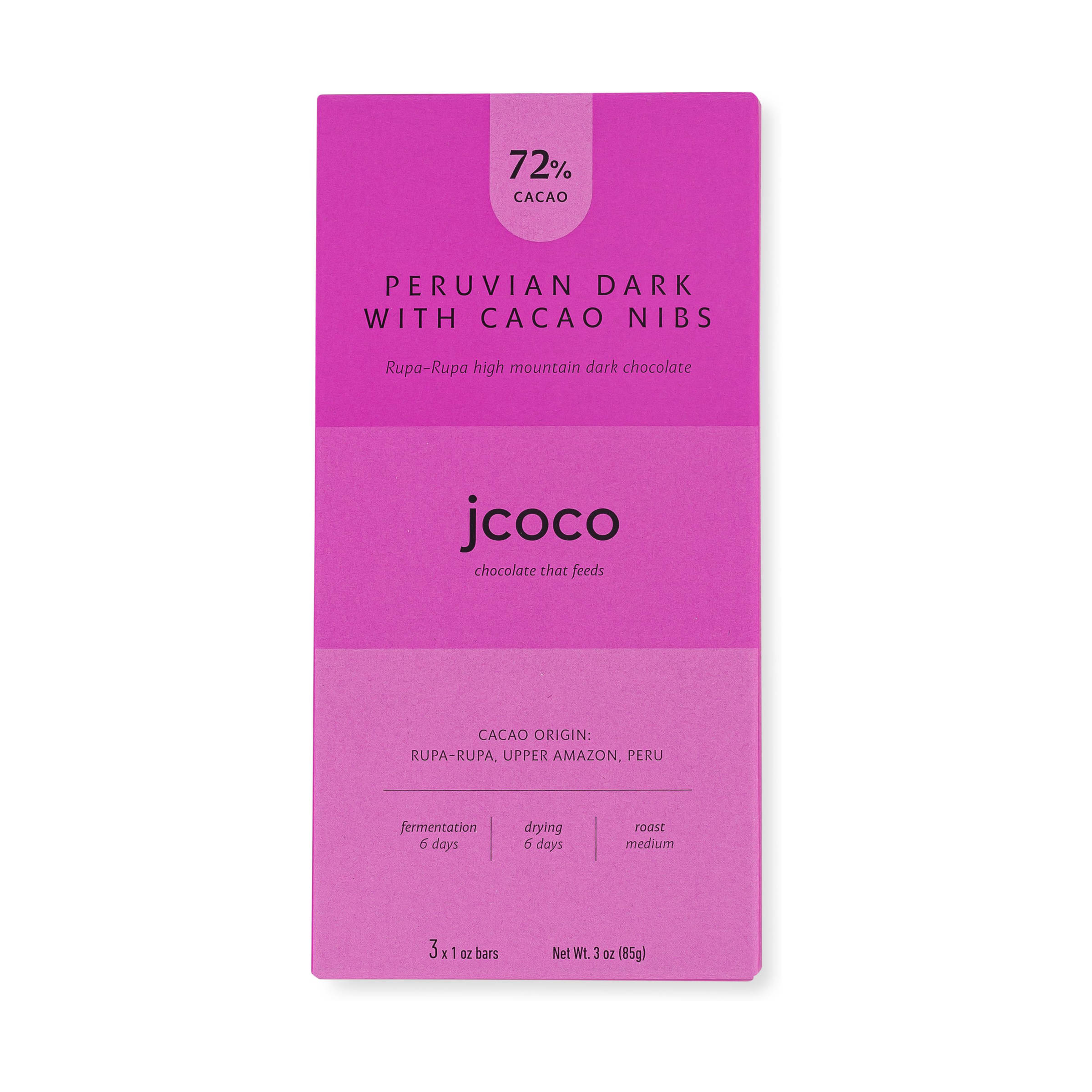 jcoco Peruivian Dark with Cacao Nibs - 3oz Bar 10504