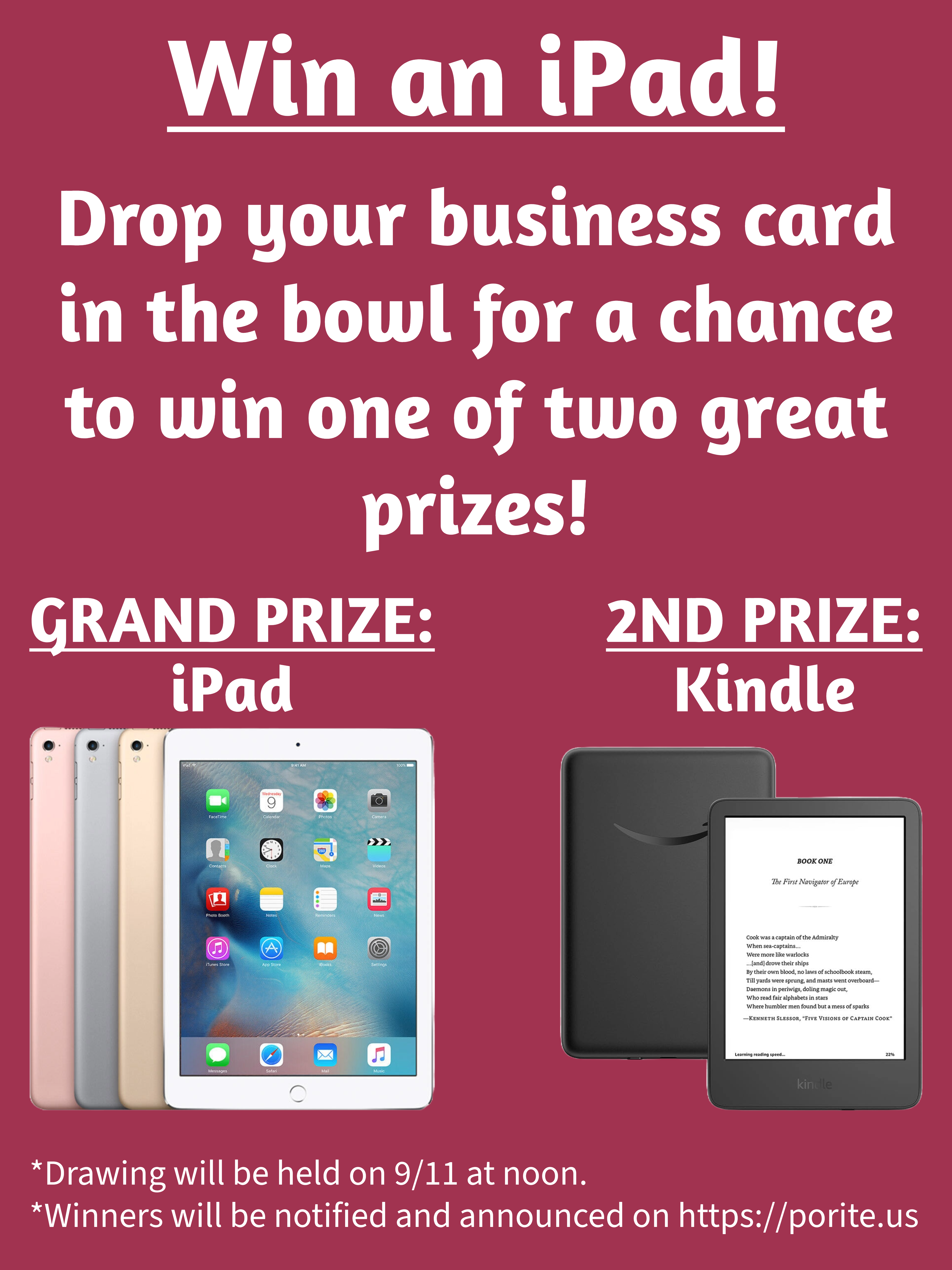 Giveaway!  Win an iPad or Kindle at Booth # D37435 1429