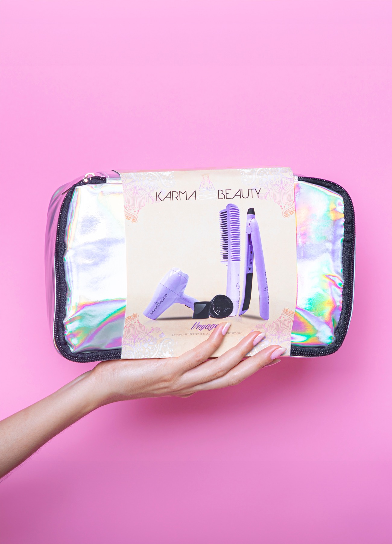 Voyager Hair Styling Travel Set with Mini Flat Iron, Travel Size Blow Dryer and Heated Styling Comb 133
