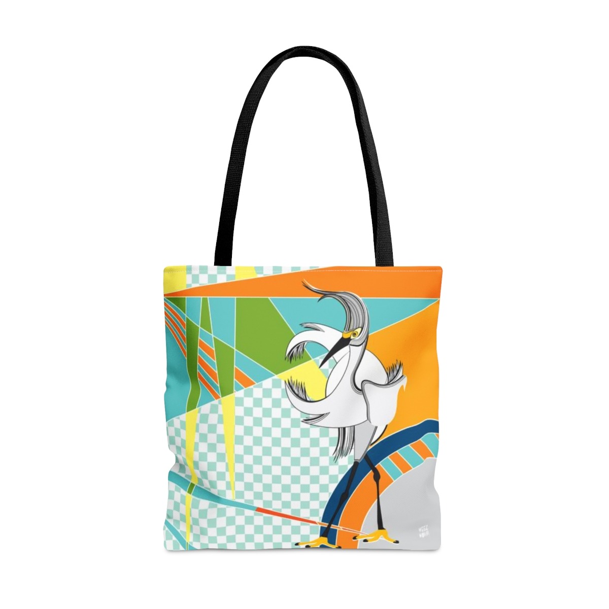 Egret Walks to Miami in Orange - Designer Fashion Tote, Eco Beach Bag, Travel Tote, 123
