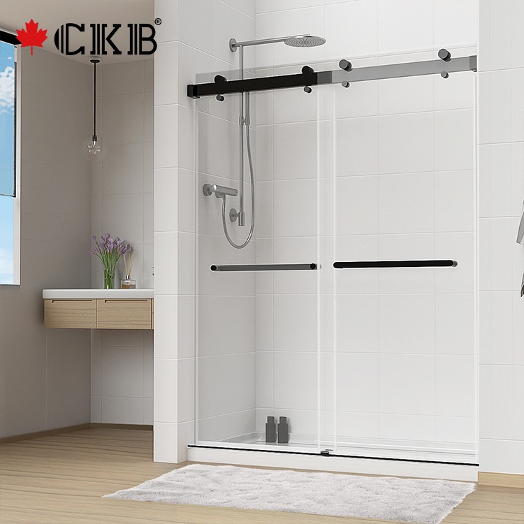 Frameless Stainless Steel Bypass Sliding Matte Black Shower Door 364