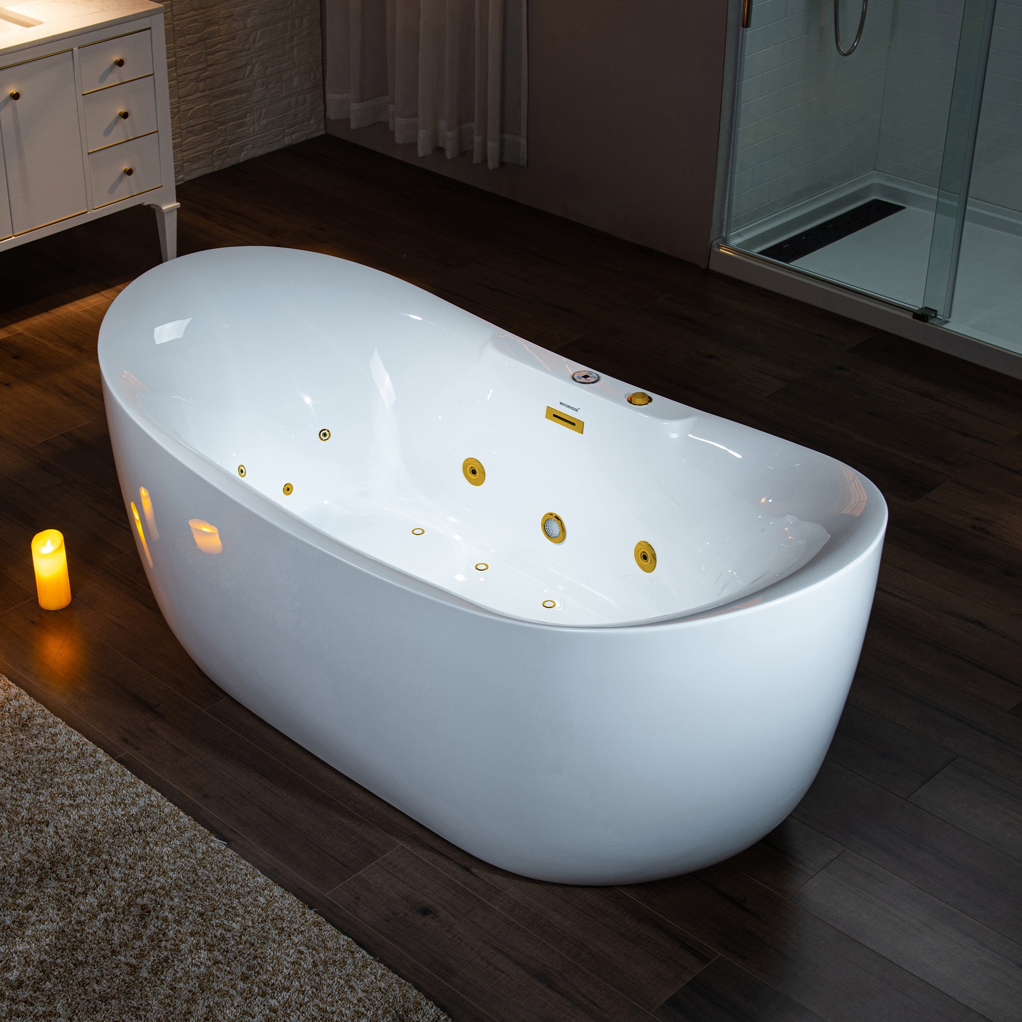 WOODBRIDGE 72" x 35-3/8" Whirlpool Water Jetted and Air Bubble Freestanding Heated Soaking Combination Bathtub with LED control panel 398