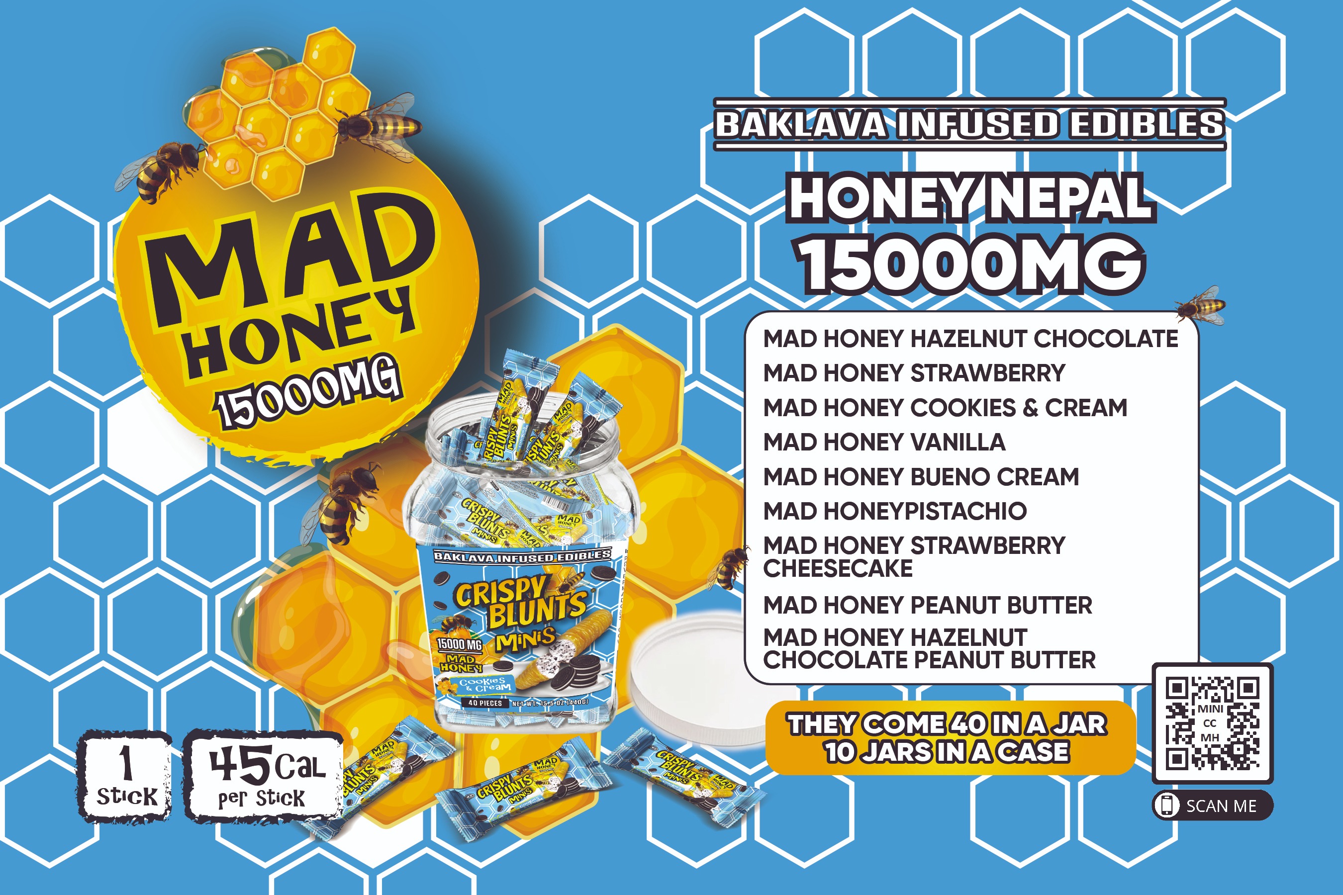 MAD HONEY BAKLAVA MINIS Jar of 40 minis 15000mg each with hazelnut chocolate Crispy Blunts Cream Crispy Phyllo Dough 111