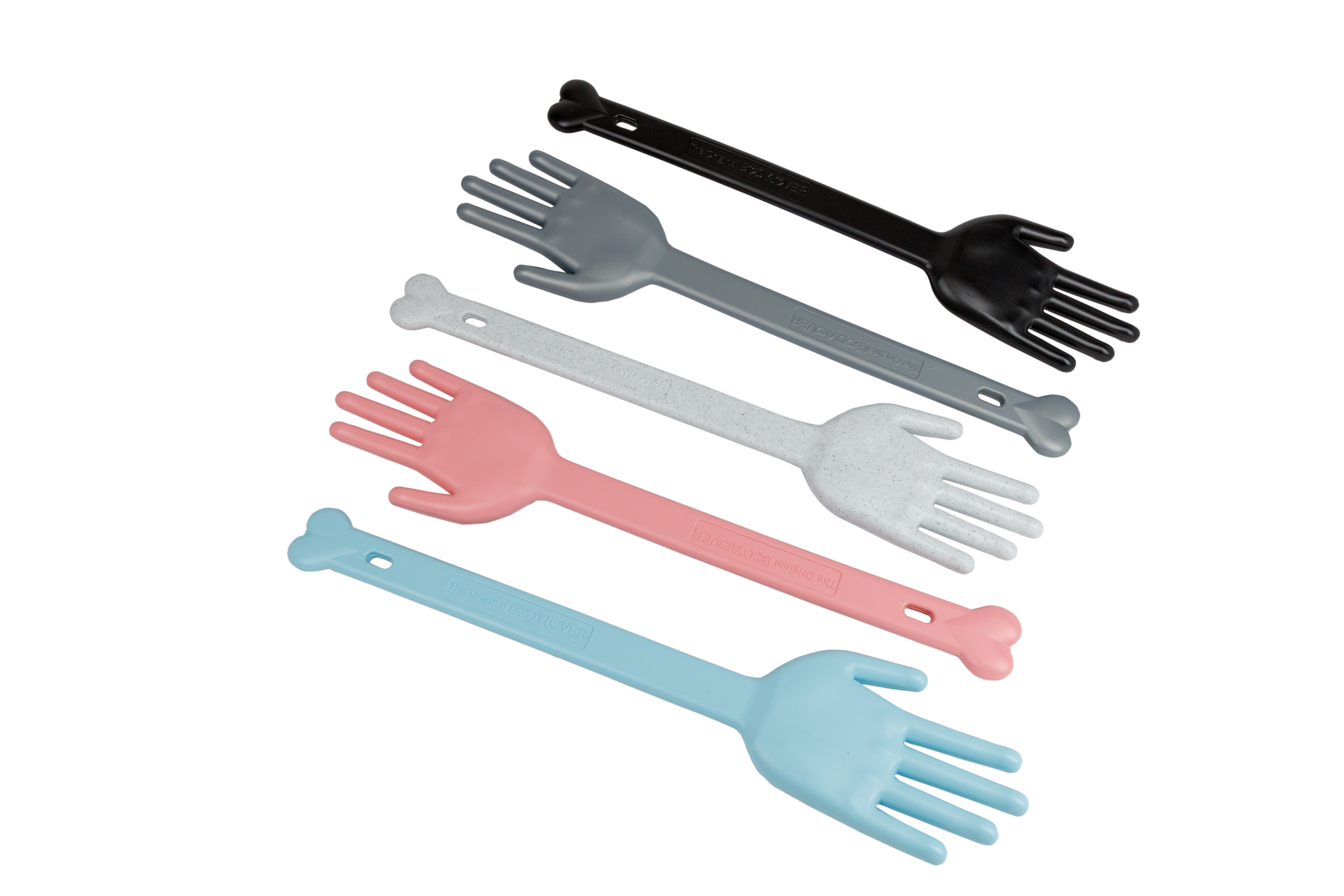 THE ORIGINAL BODY LOVER BODY HAND SHAPED SCRUBBER WITH LONG HANDLE AND US PATENT CHINA PATENT 135
