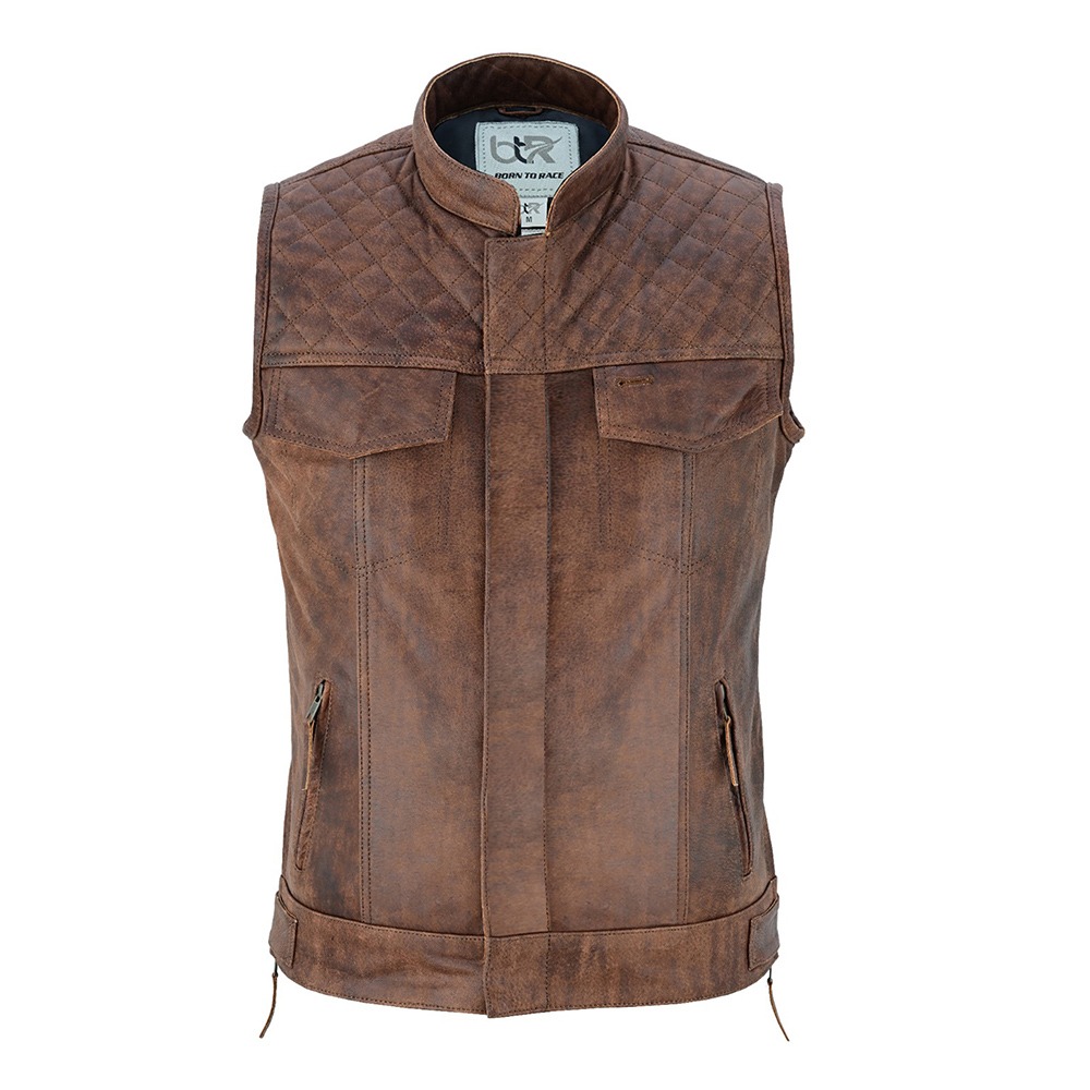 Men’s Motorcycle Premium Quality Leather Sleeveless Vest Natural Antique Brown 681