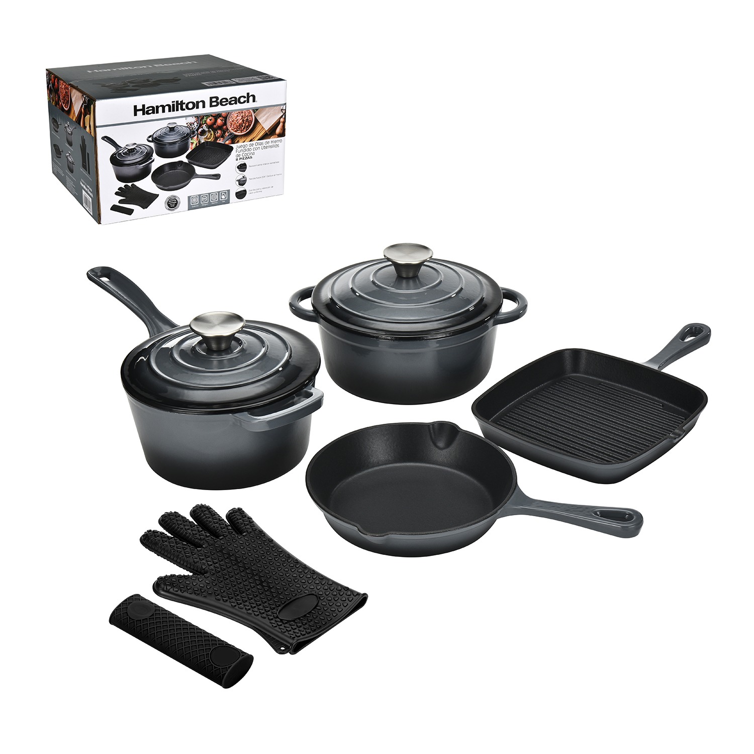 Hamilton Beach Cast Iron Cookware 8pc set 722