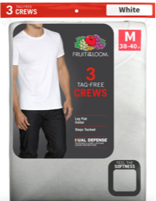 BIG MENS FRUIT OF THE LOOM 3 PACK WHITE CREW TEES 768