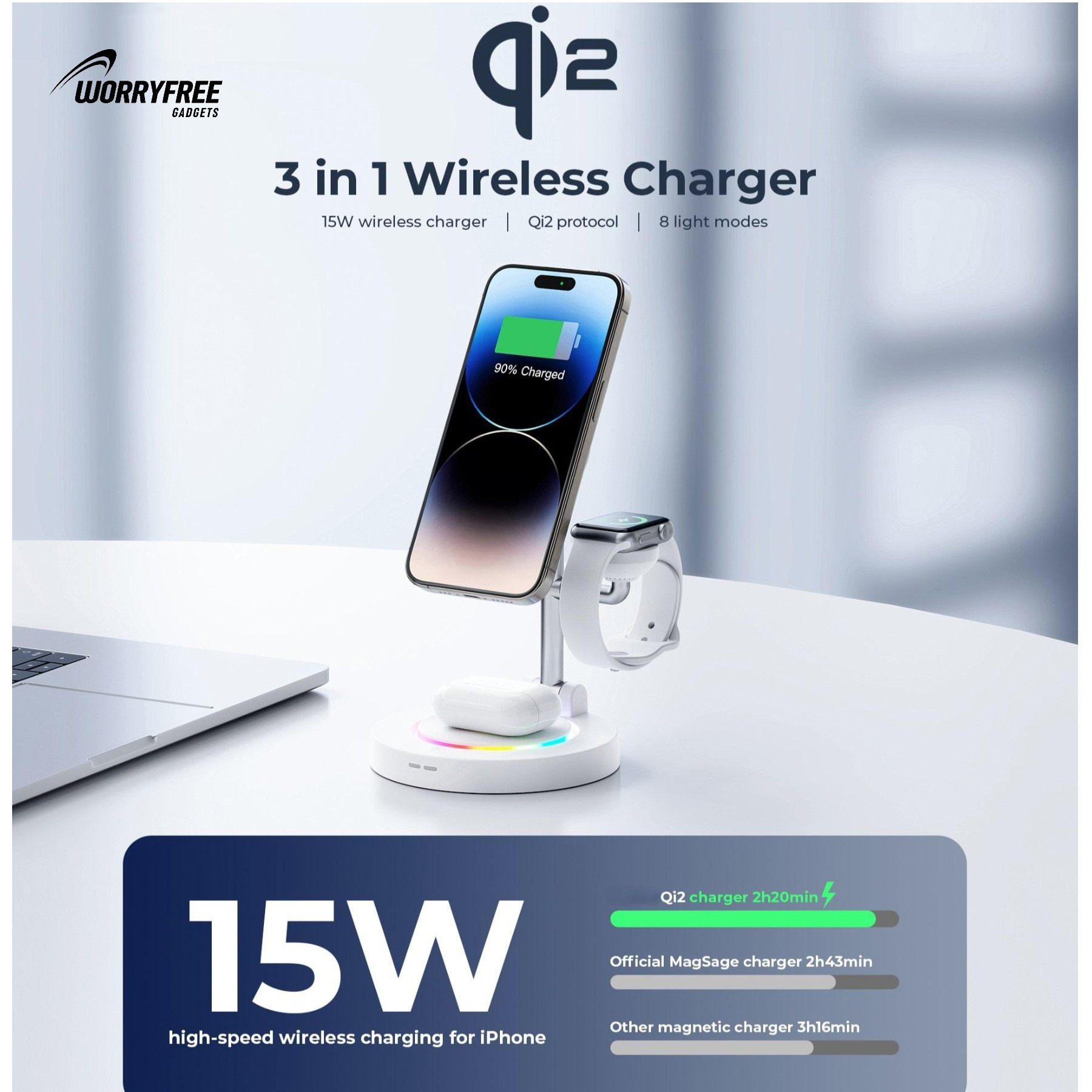 Qi2 Certified 3 IN 1 Wireless Charging Station with 33W Travel Charger 1238