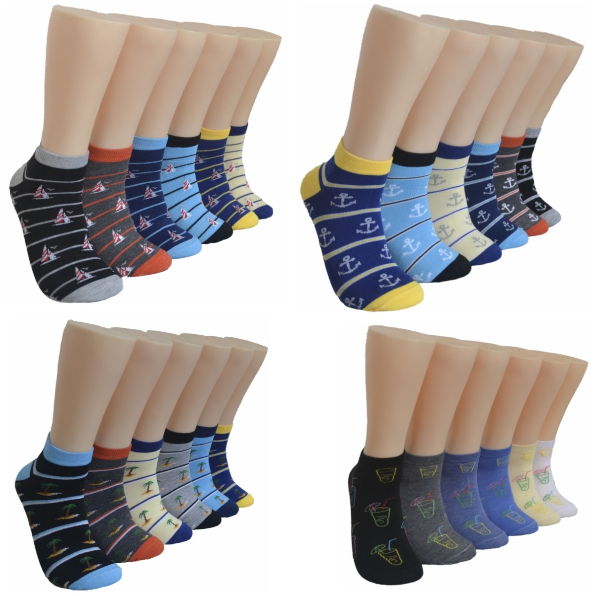 Men's Lowcut Socks-Beach,Sailing,Anchors,Palm Trees,Tropical Drinks 135