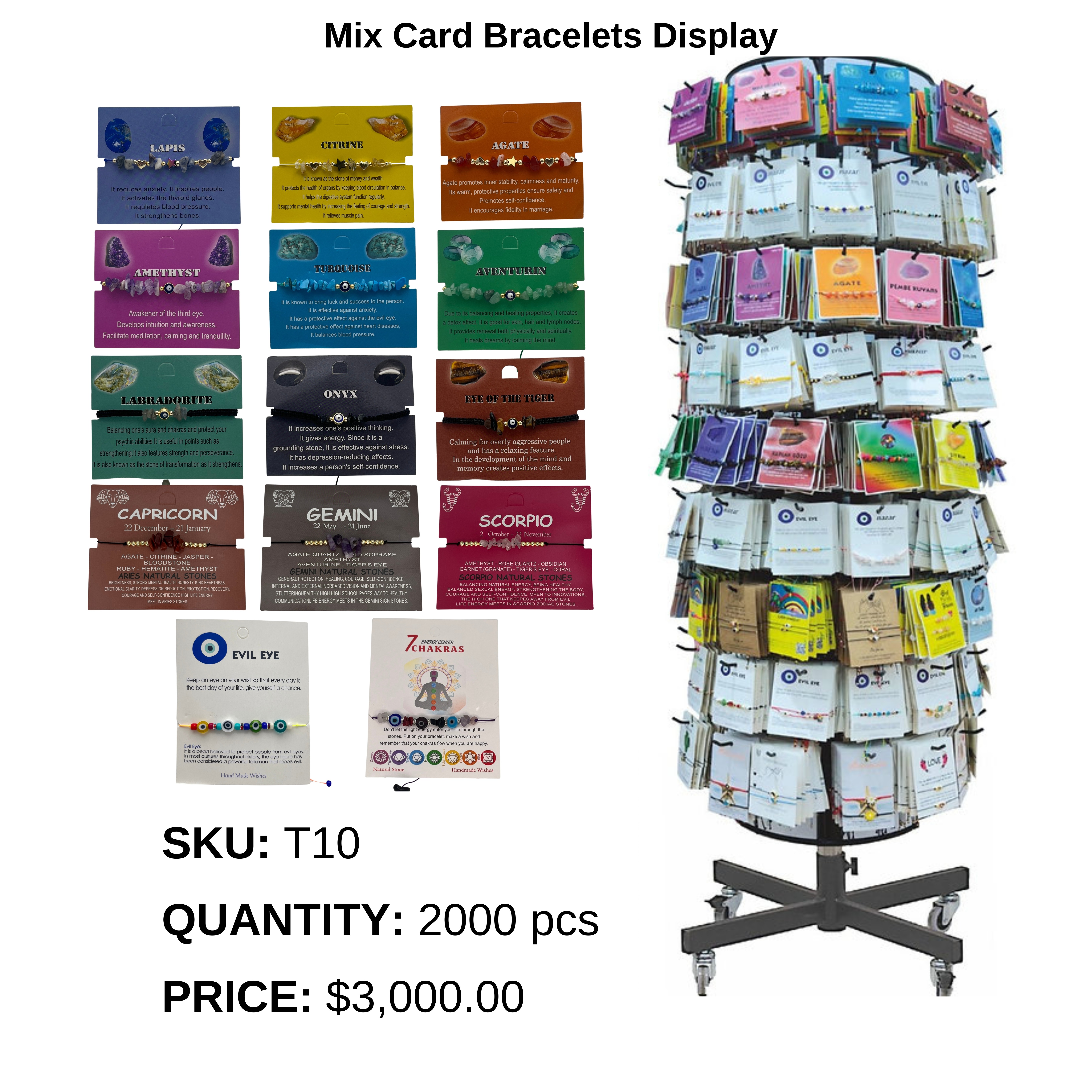 Mix Card Bracelet Display - 2,000 Pieces, Perfect Gift 1500