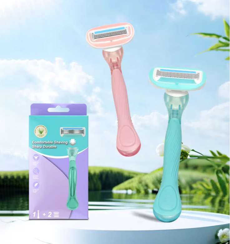 New Arrival Green 5 Blades Women Dermaplaning Makeup Shaving Razor With 3 Cartridge Plastic Handle System Razor 1664
