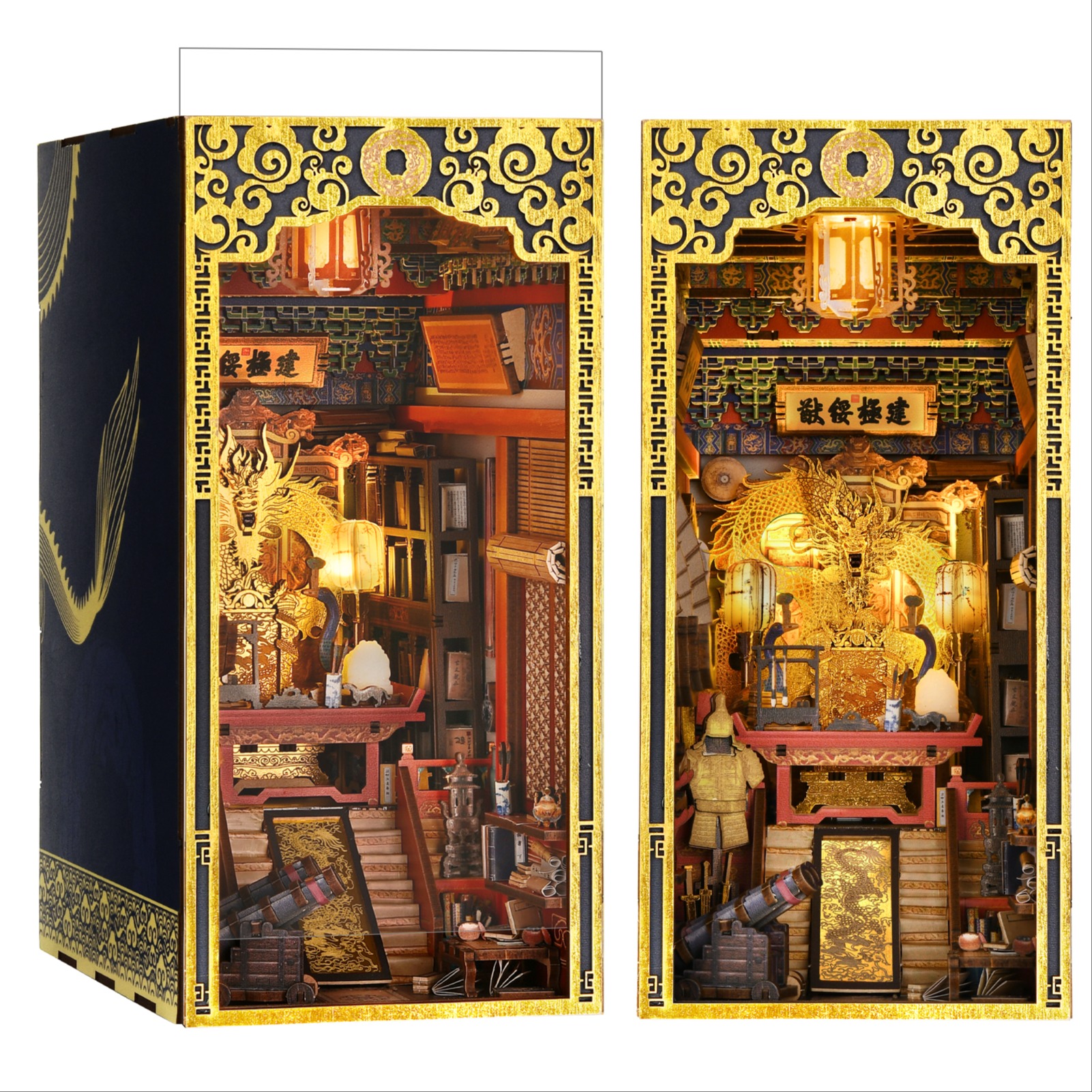 【The Emperor's Study】Book Nook Kit, DIY Miniature Dollhouse Booknook Kit, 3D Wooden Puzzle Bookend Bookshelf Insert Decor with LED Light 1753