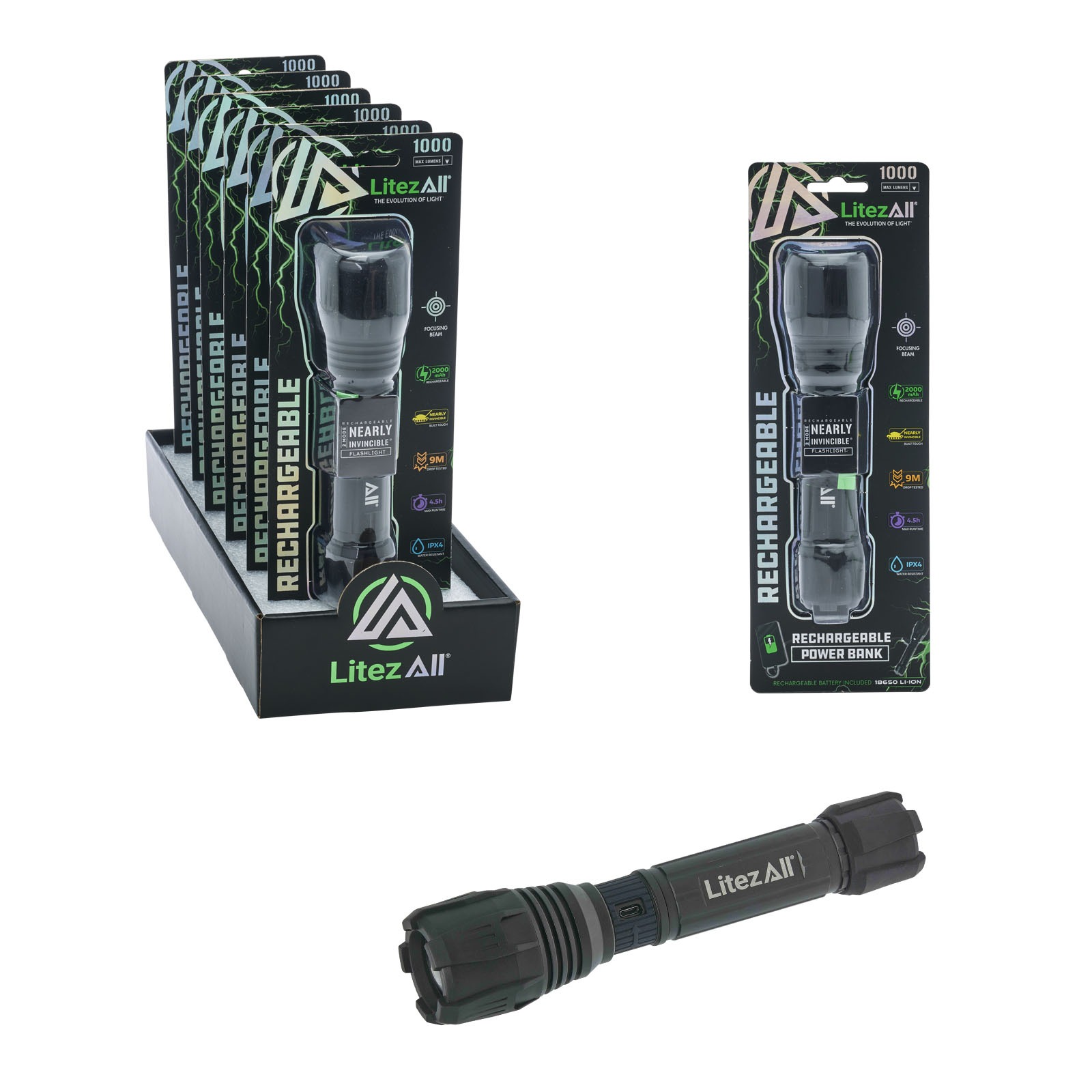 24945  -  LitezAll Nearly Invincible 1000 Lumen Rechargeable Tactical Flashlight 207