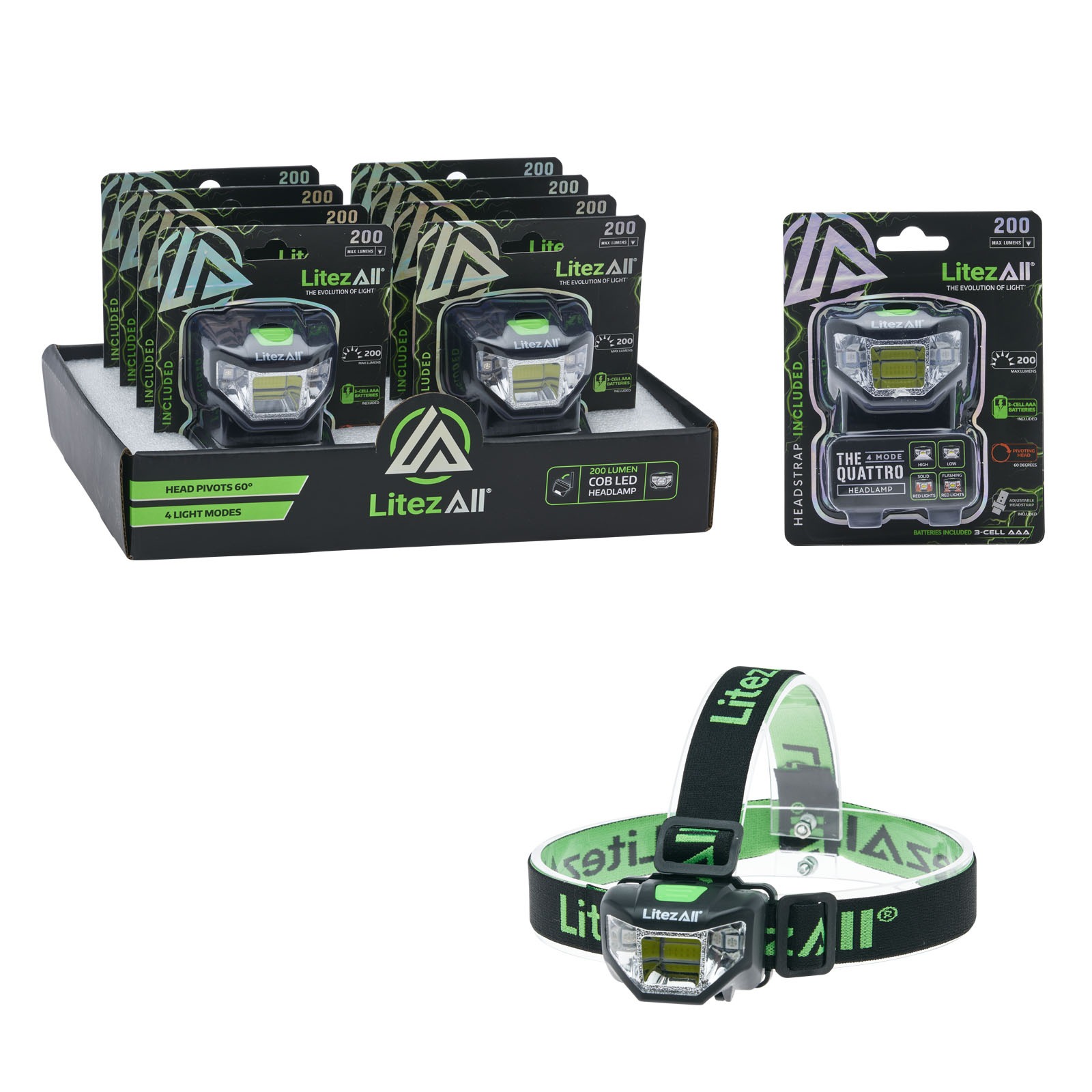21111  - LitezAll Quattro 4 Mode LED Head Lamp 250