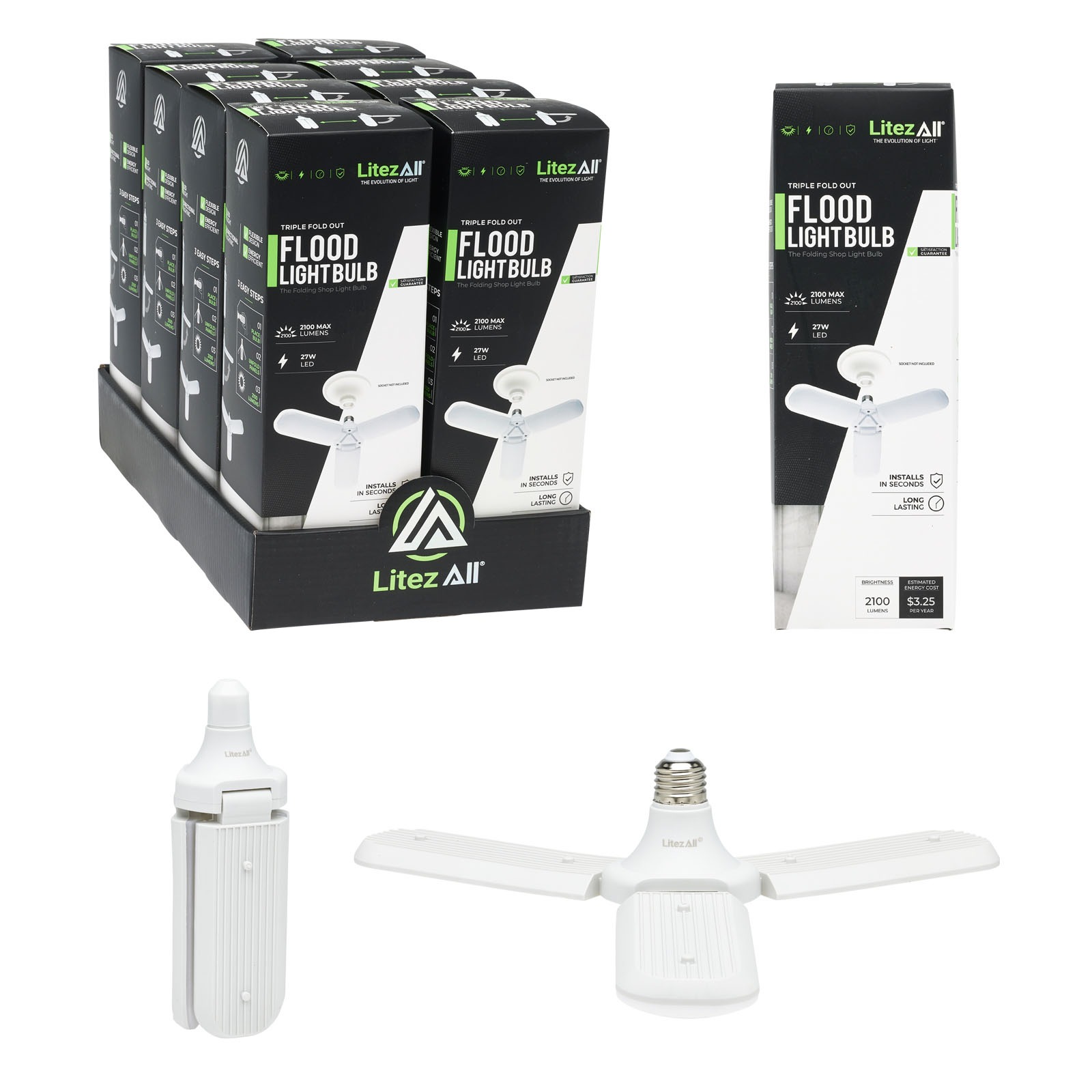 24983  - LitezAll 3 Bulb A/C Powered Folding Light 310