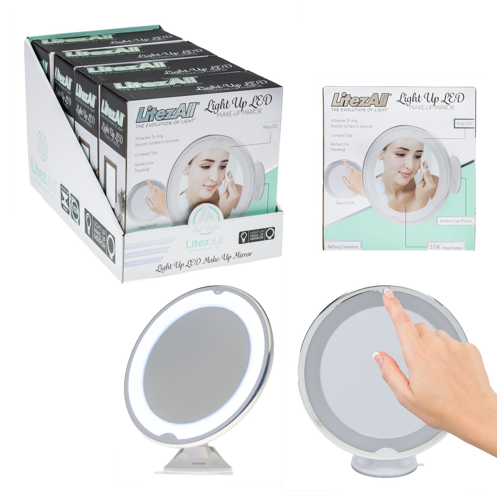 24297 - LitezAll Battery Powered Makeup Mirror with Suction Cup 327