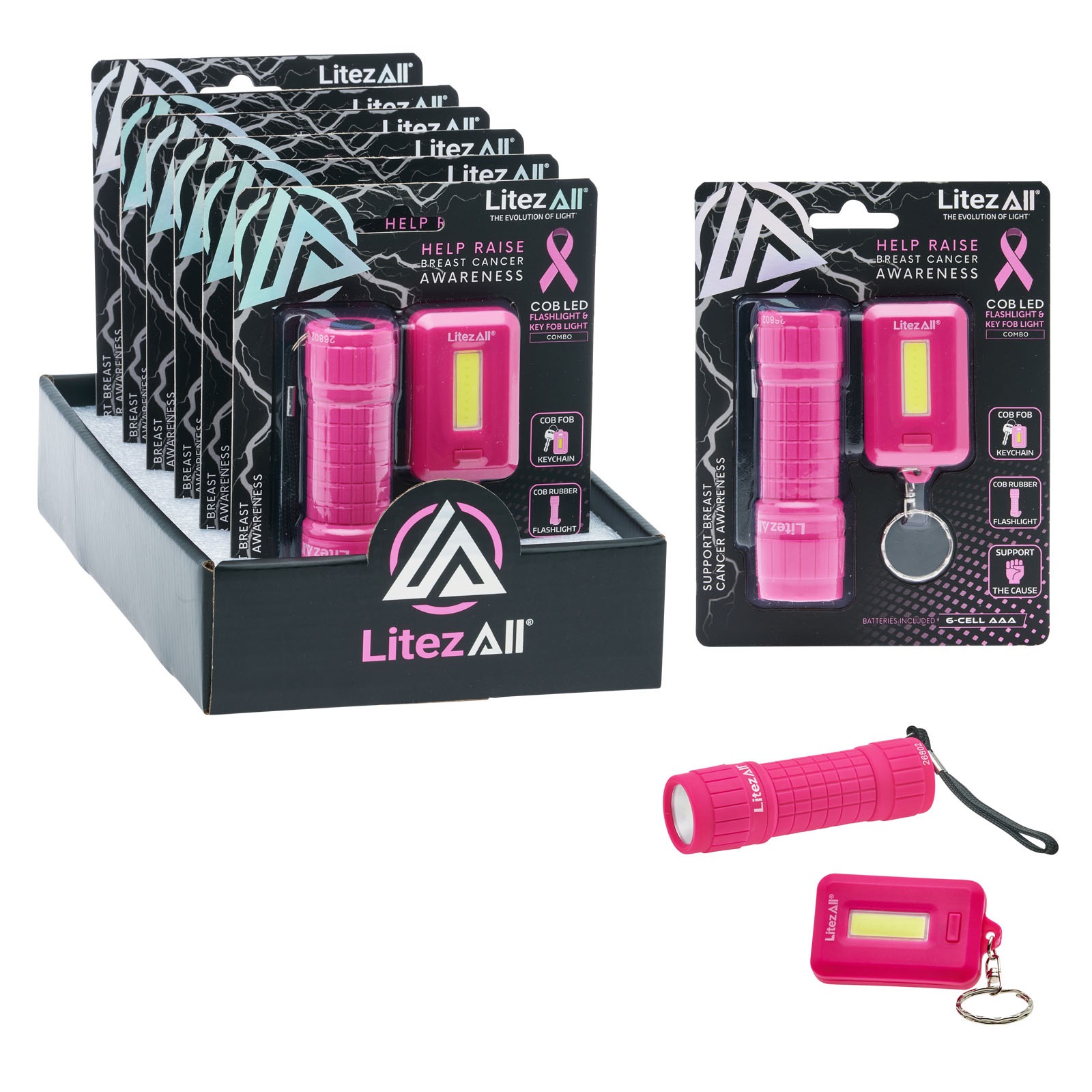 26802  - LitezAll Breast Cancer Awareness Combo Flashlight and Keychain Light 329