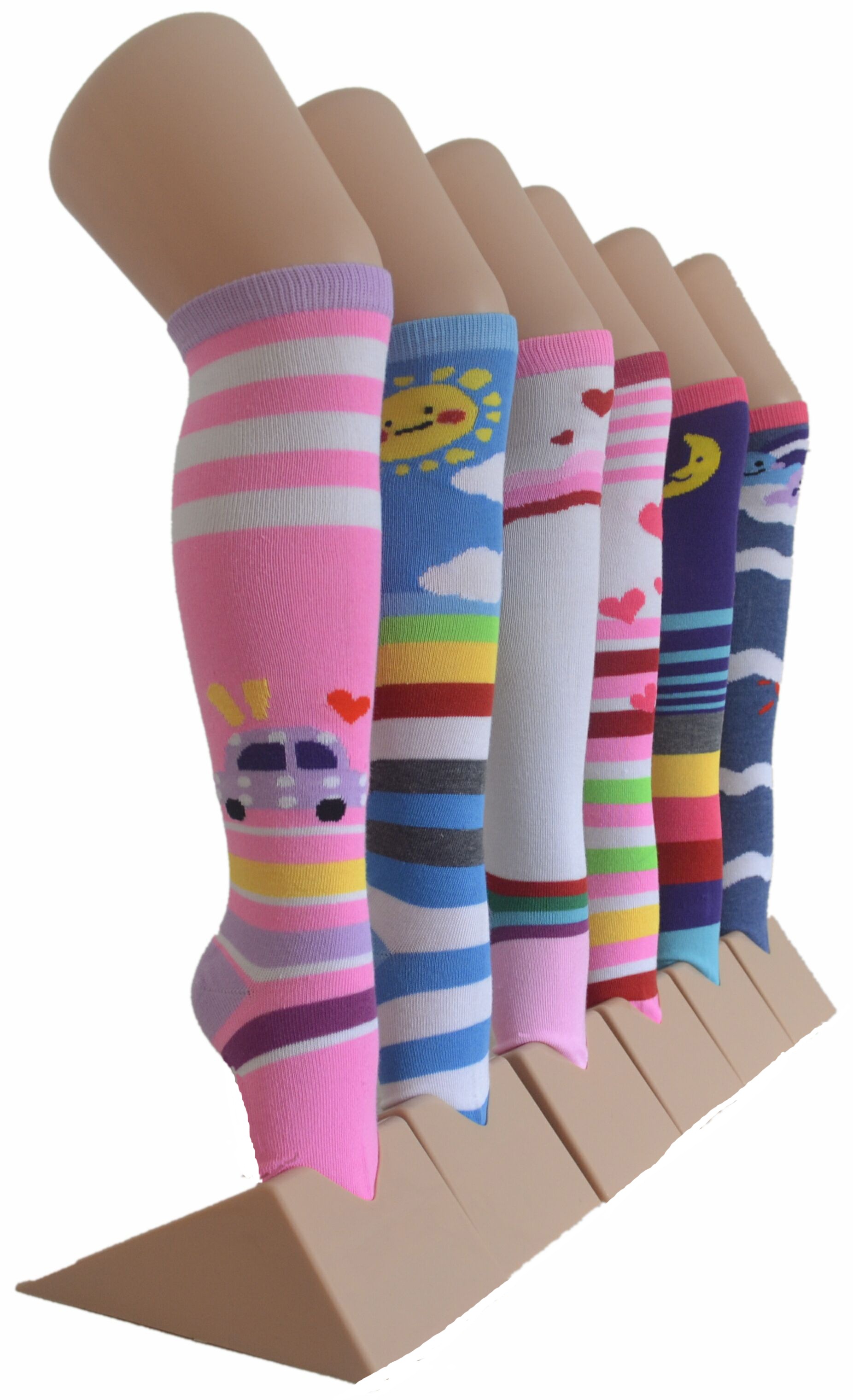 Girls Knee High Socks with cars hearts sun moon designs 426