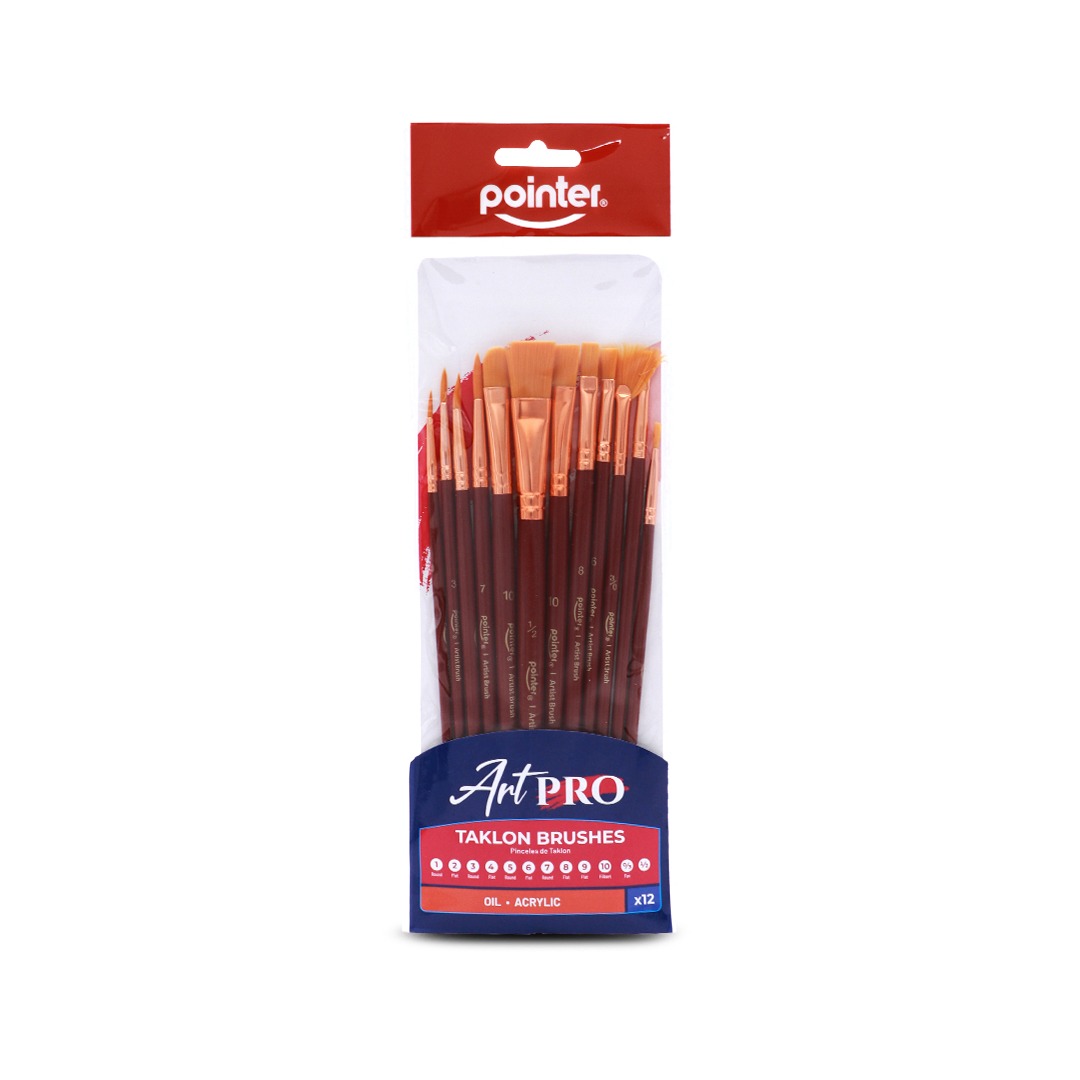 PAINTBRUSHES TAKLON BRISTLE - BROWN HANDLE - SET OF 12 PIECES 528