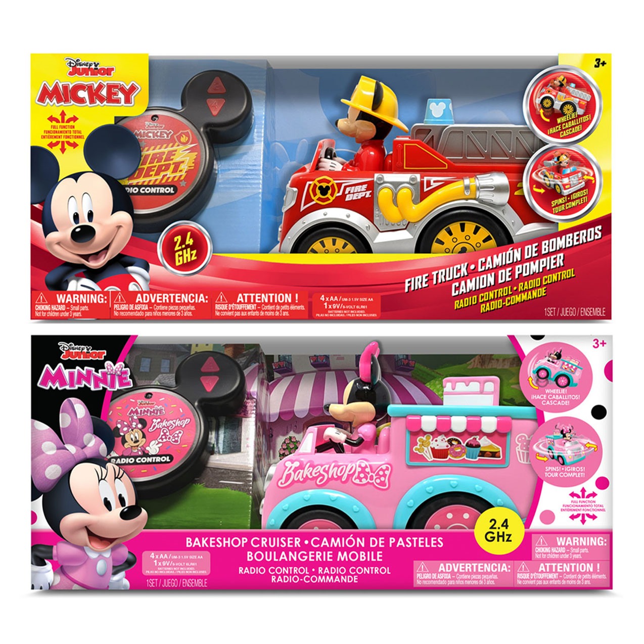 DISNEY 9" MICKEY FIRE TRUCK AND MINNIE BAKE SHOP RC VEHICLES 592