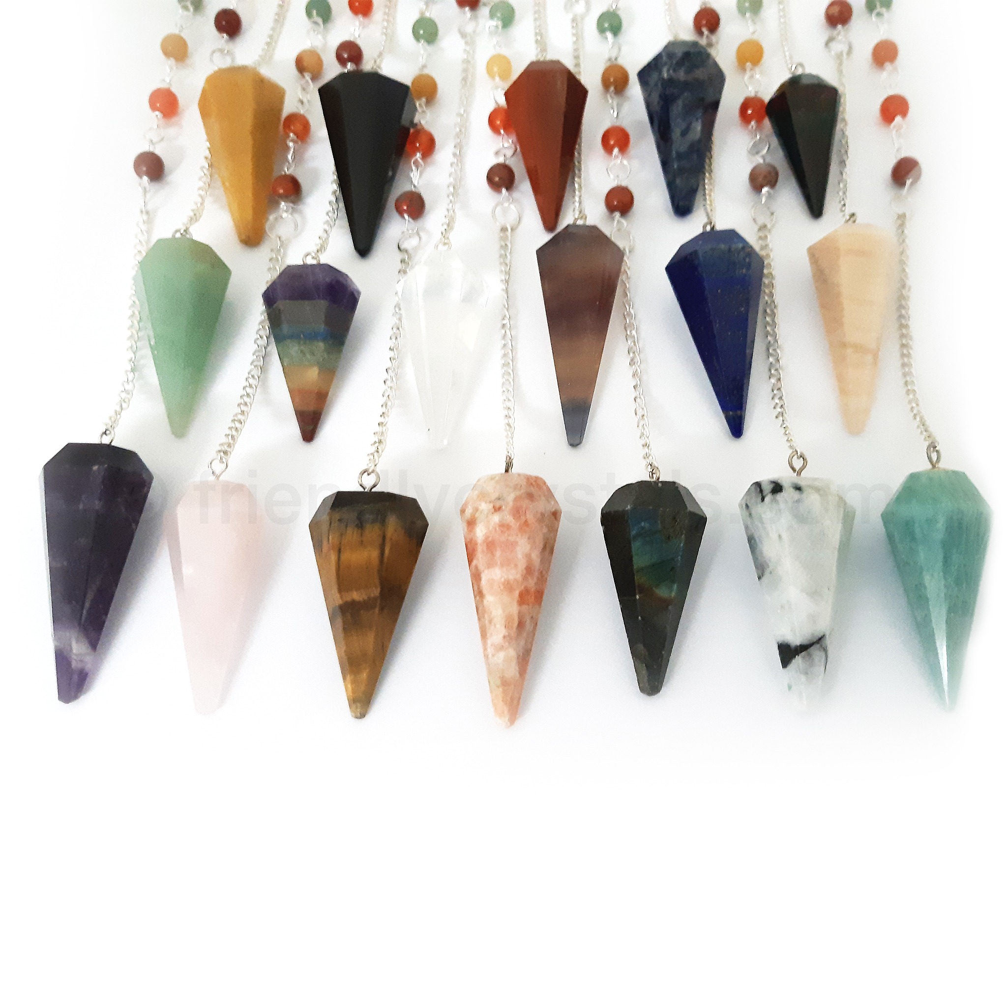 Pendulum Packs - 20 Assorted Stones with chain - Available in Chakra, Faceted and Simple Style 724