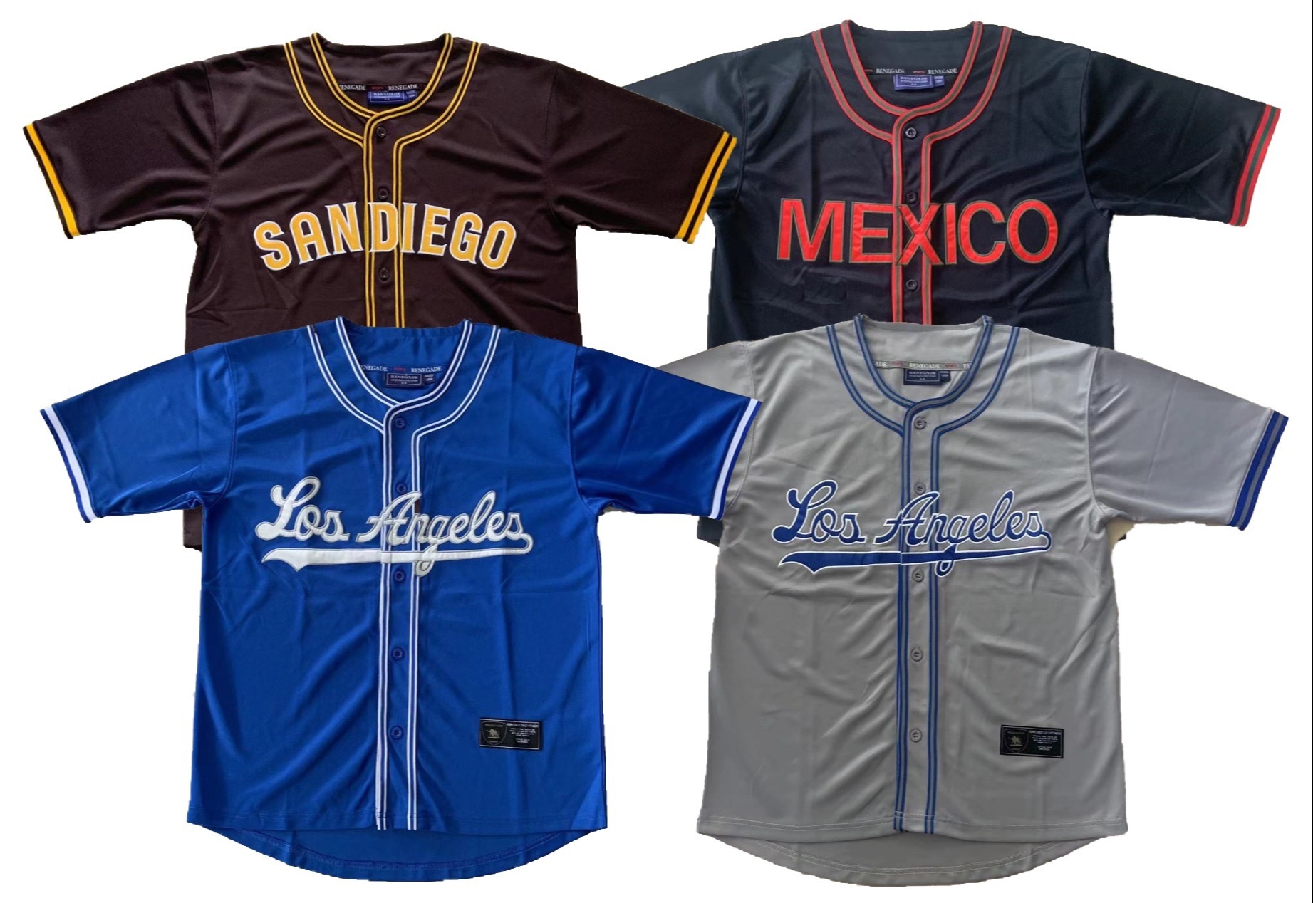 Renegade Sportswear Men’s 100% Poly Cheese Cloth Baseball Shirt w/City Name Appliquéd 770