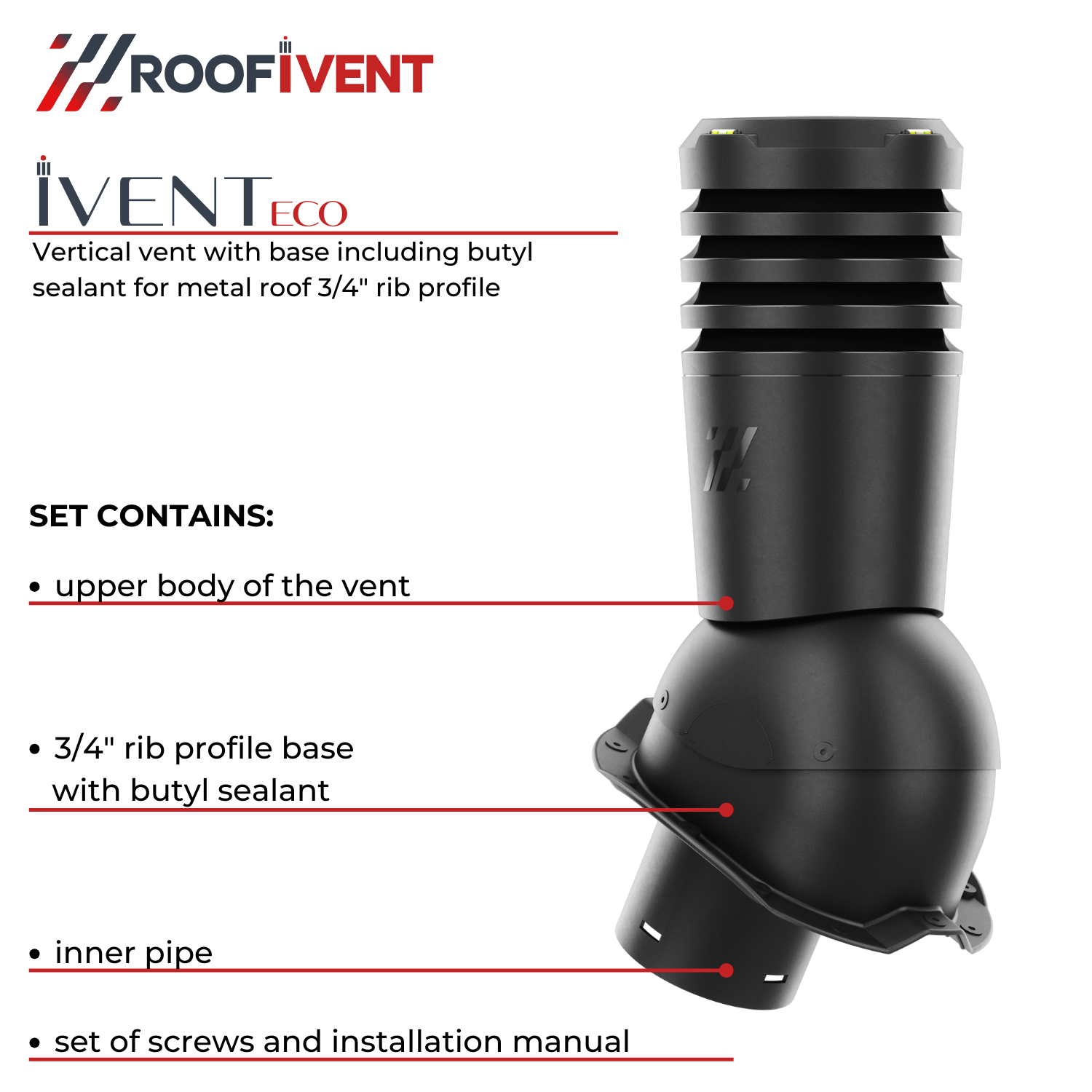 Ivent ECO – Metal Rib Profile ¾ inch Exhaust Vent 280