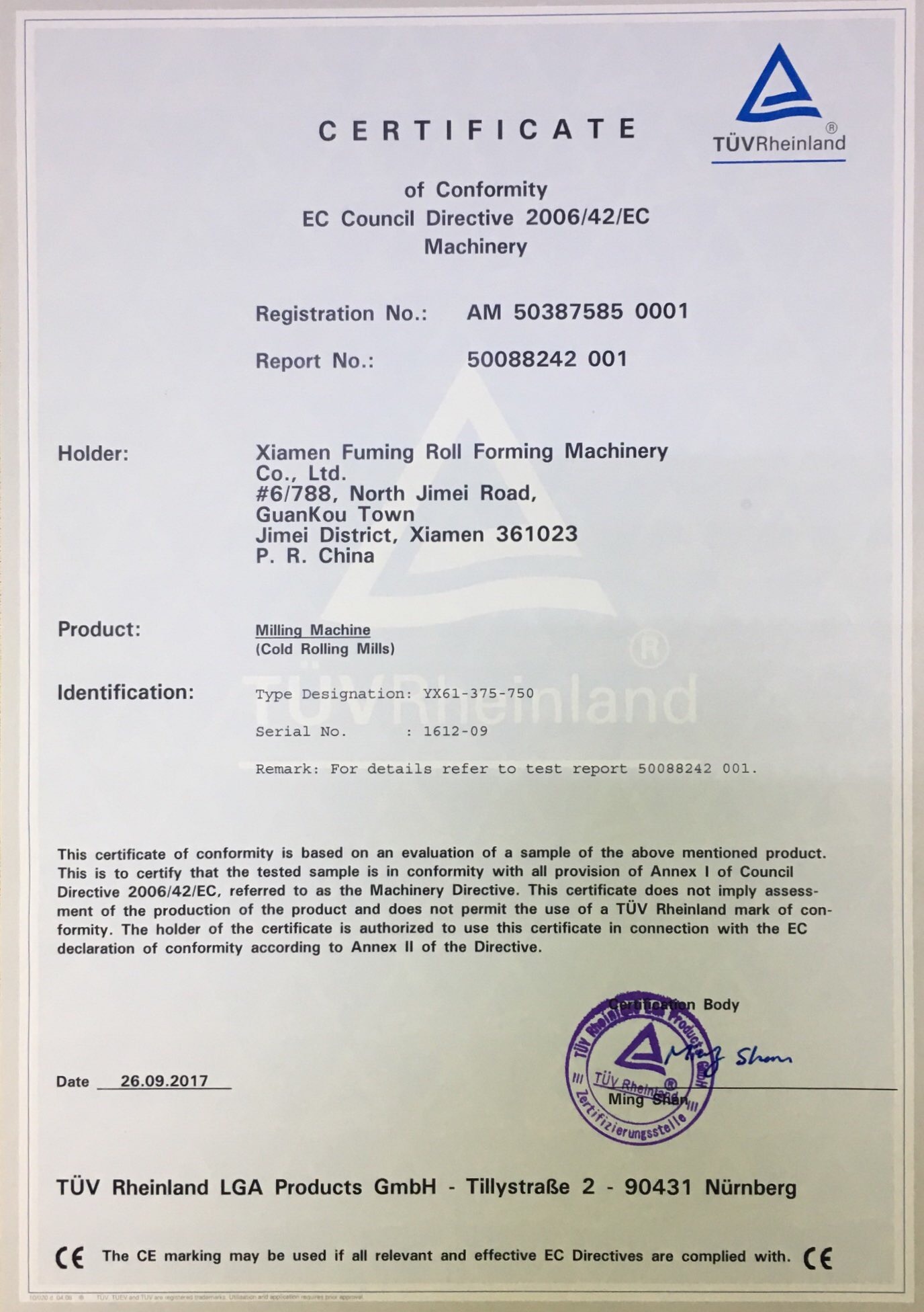 XIAMEN FUMING get CE certificate for YX61-375-750 roll forming machine 65