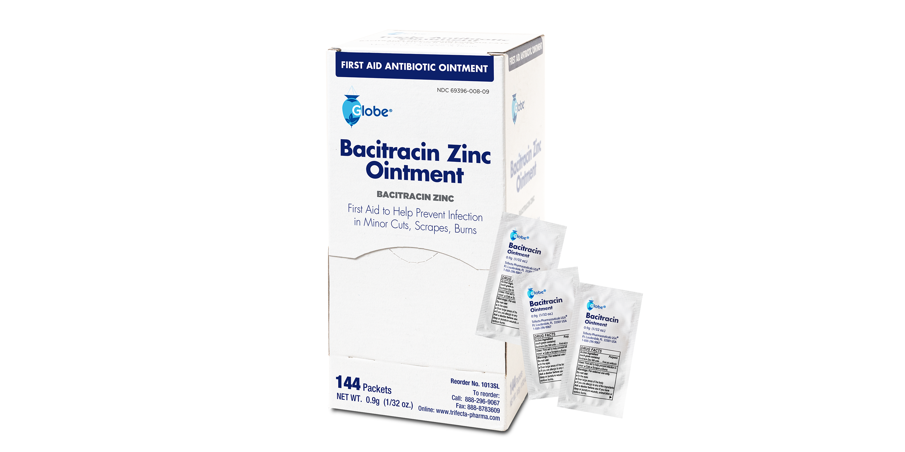 Globe (144 Pack) Bacitracin Antibiotic Zinc Ointment 0.9gr Foil Packet. First Aid Ointment to Prevent and heal infections for Minor cuts, scrapes and 977