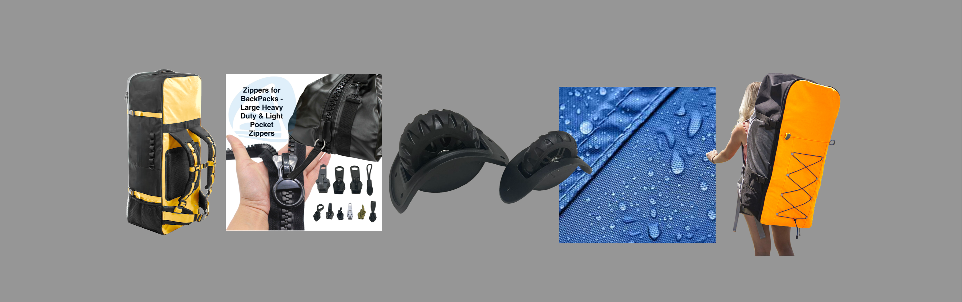 Surfboard & Kayak Backpacks. Best fabrics, either simple fabrics, or water-resistant, or in special designs, fully waterproof. 105