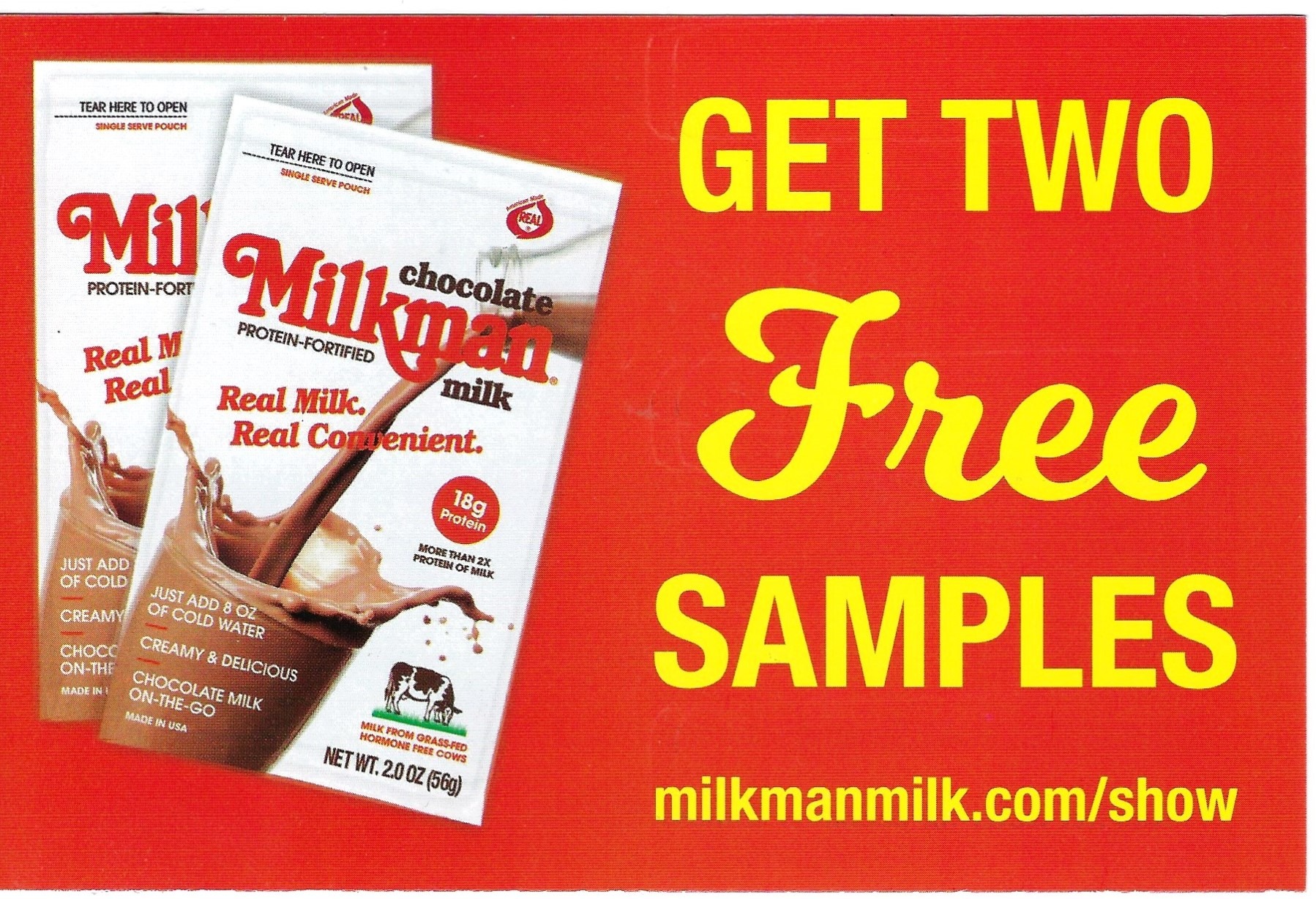 Milkman Chocolate Milk with 18g Protein and receive 20% off on all show purchases 380