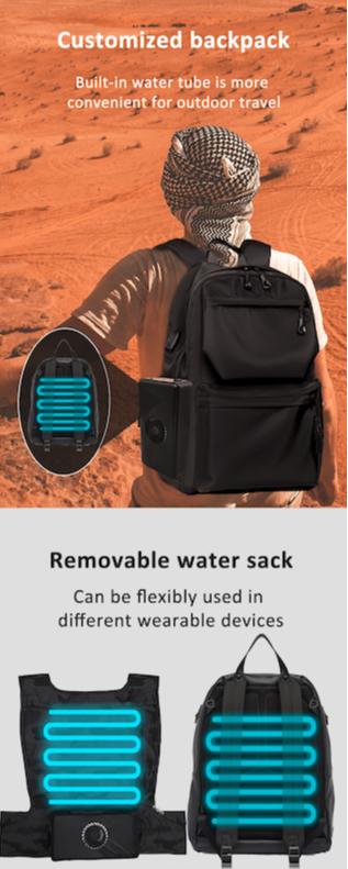 Water circulated heated & cooled mat, vest & backpacks run by Lithium-ion batteries 460