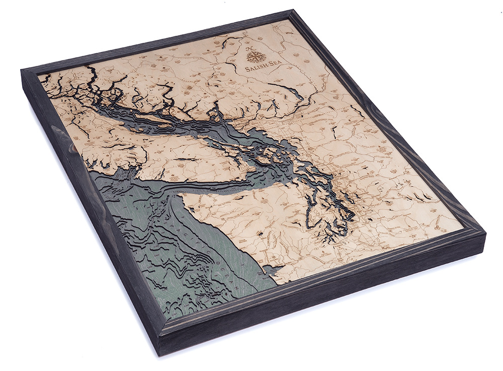 Salish Sea, Washington 3-D Nautical WoodChart  Wholesale: $181 / M.A.P. $375 87