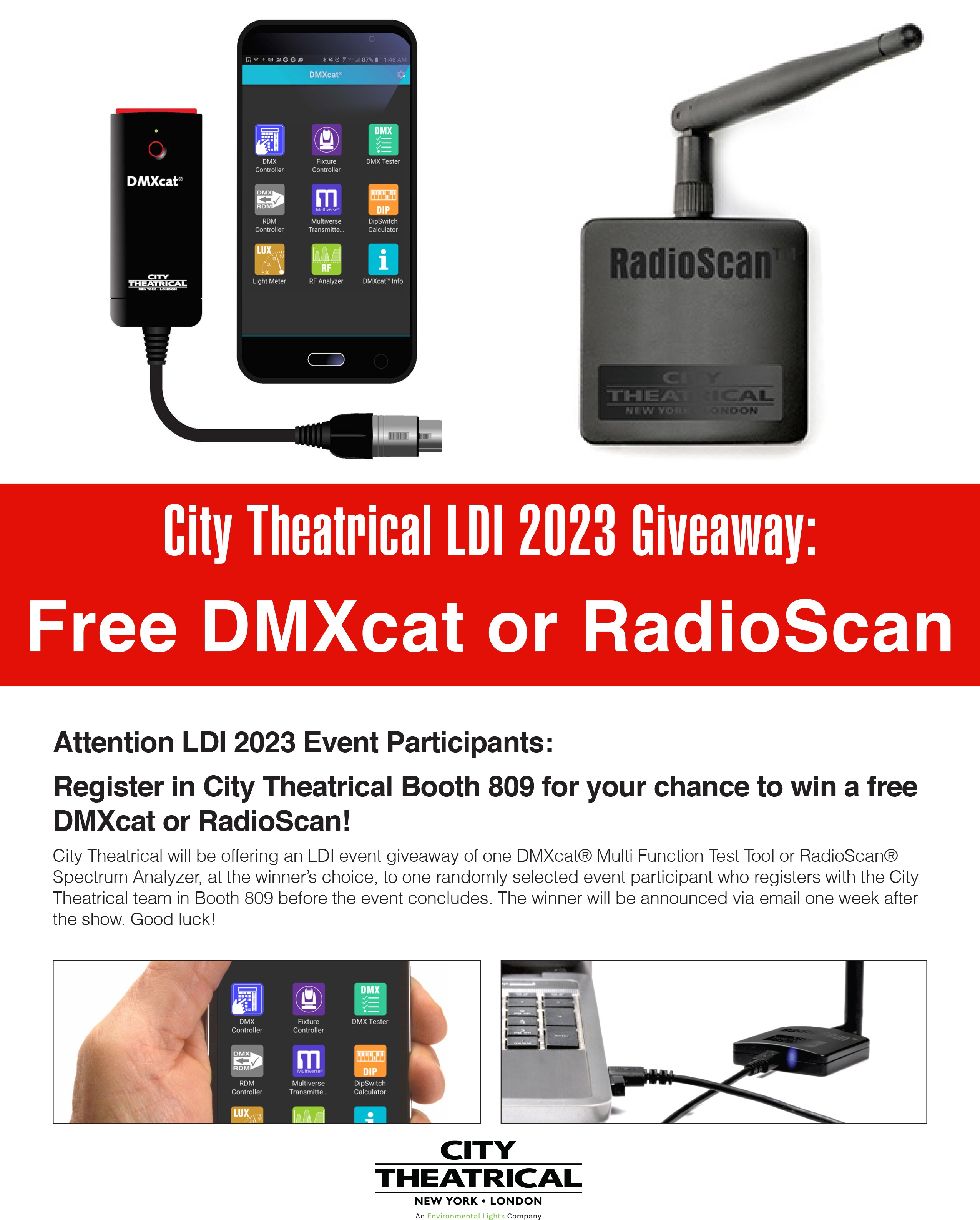 City Theatrical LDI 2023 Giveaway: Free DMXcat or RadioScan 332