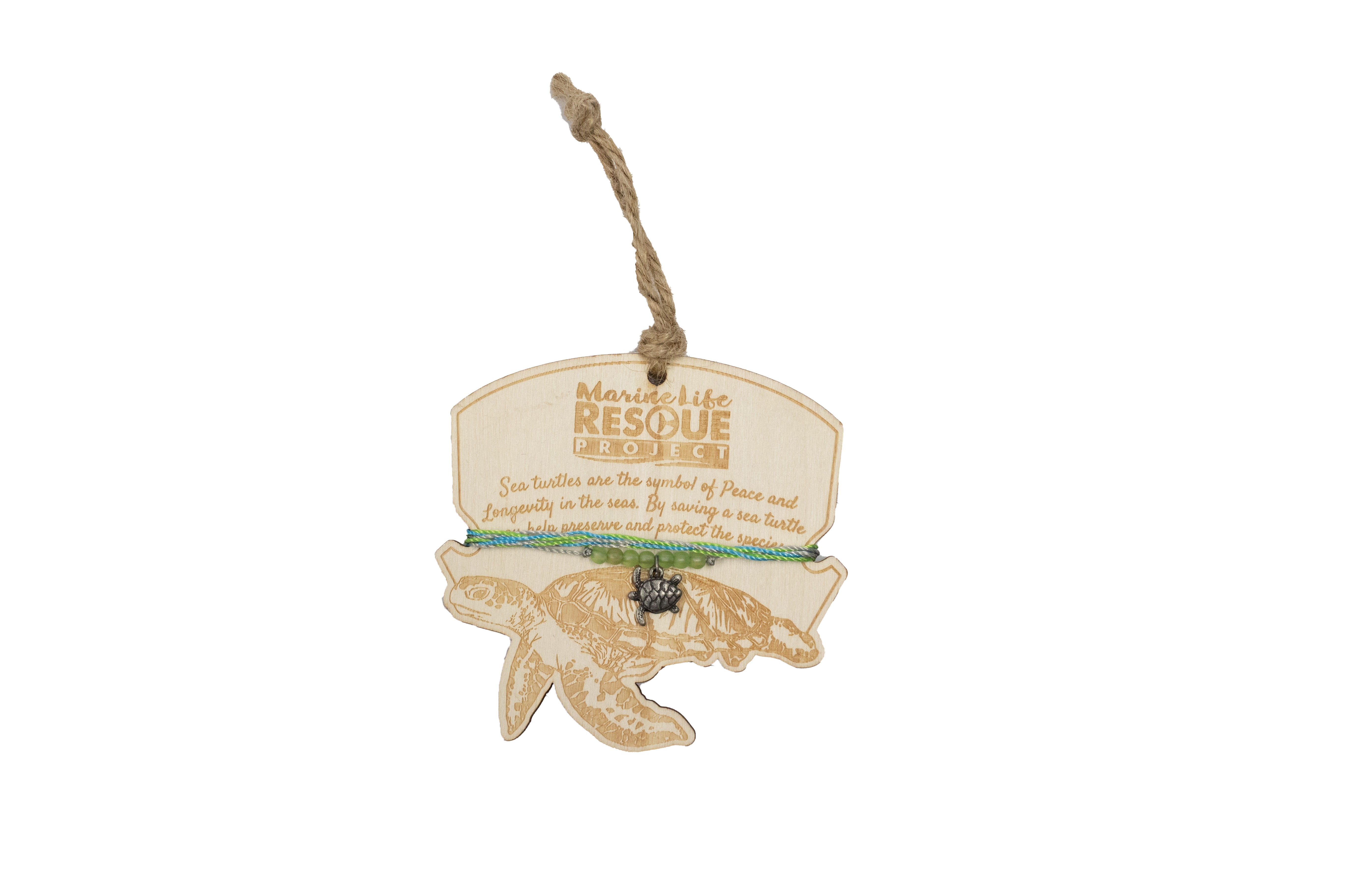 SEA TURTLE CHARM BRACELET ON ETCHED WOOD ORNAMENTS 508