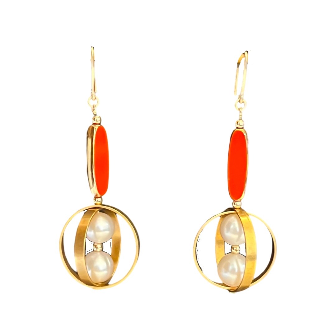 Geometric Orbital Pearl Earrings 789