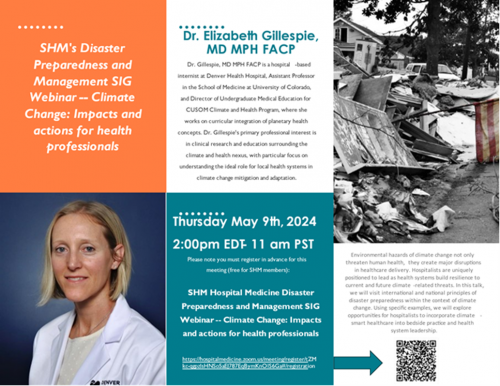 Hospital Medicine Disaster Preparedness and Management SIG Webinar: Climate Change: Impacts and Actions for Health Professionals 2031