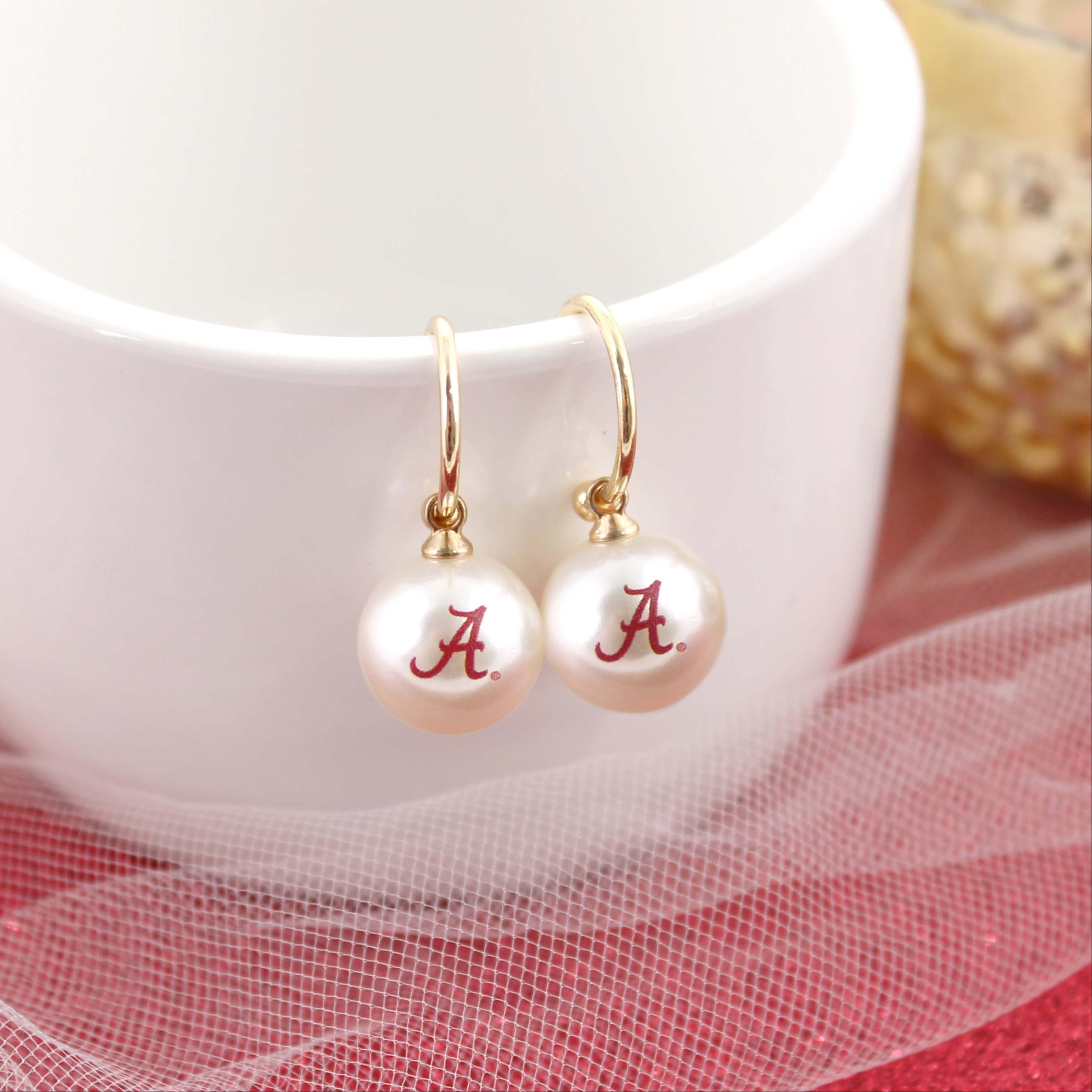 Alabama Logo Pearl Hoop Earrings 31