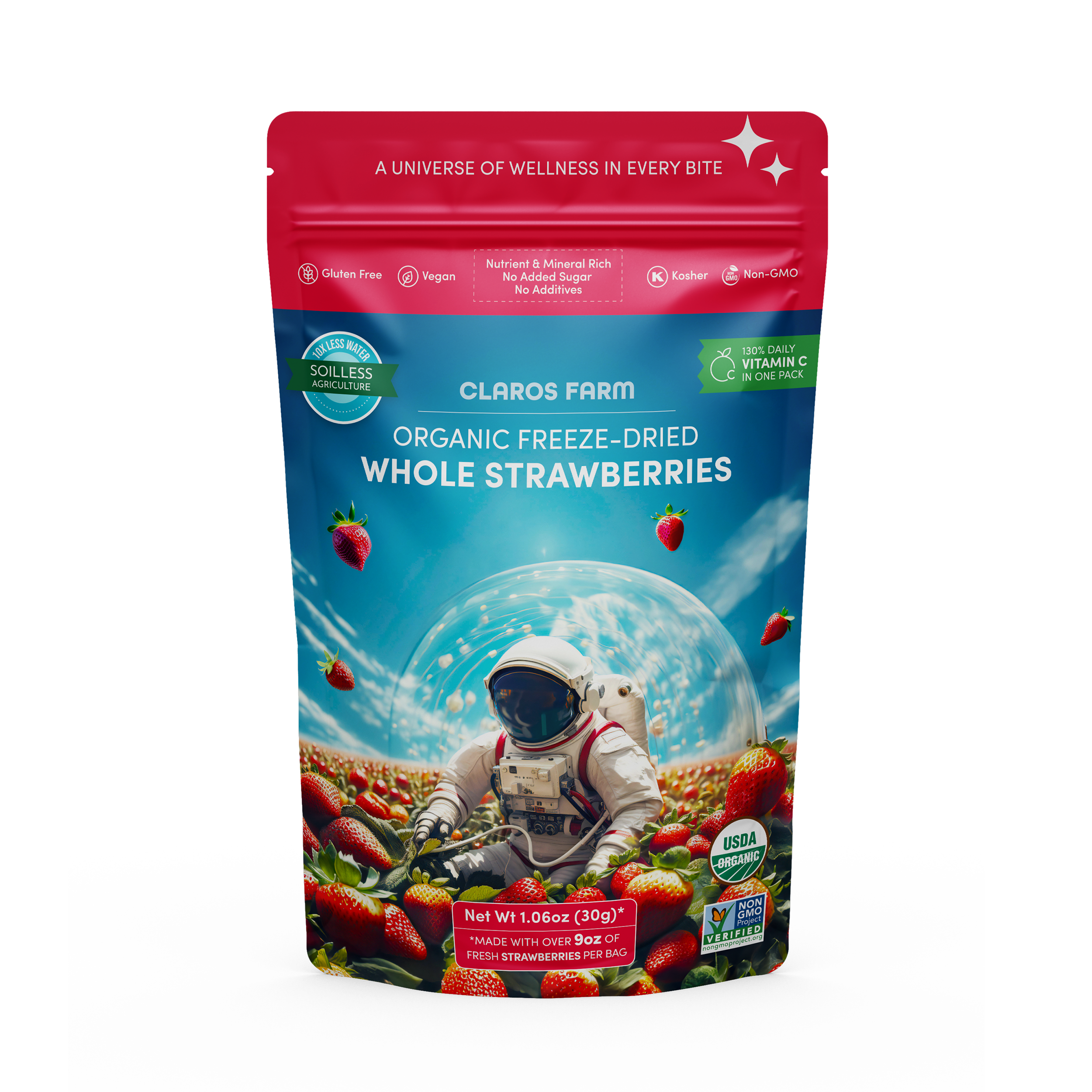 Claros Farm - Organic Freeze-Dried Whole Strawberries 874